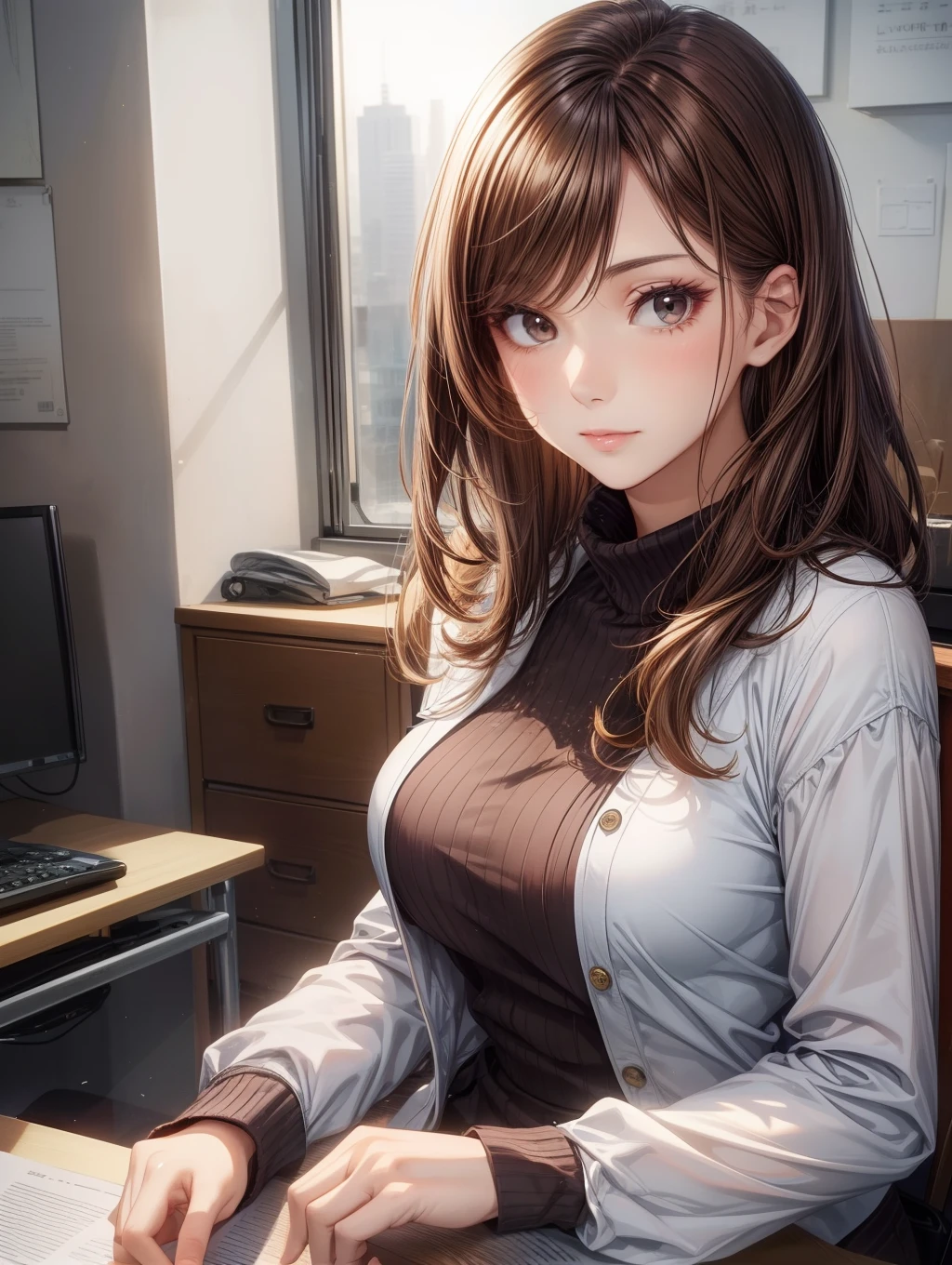 Best Quality, masutepiece, beautiful mature women、Beautiful face、Strong-minded woman、Office Suits、brown haired、Brown-eyed、Bob Hair、40 years、adult lady