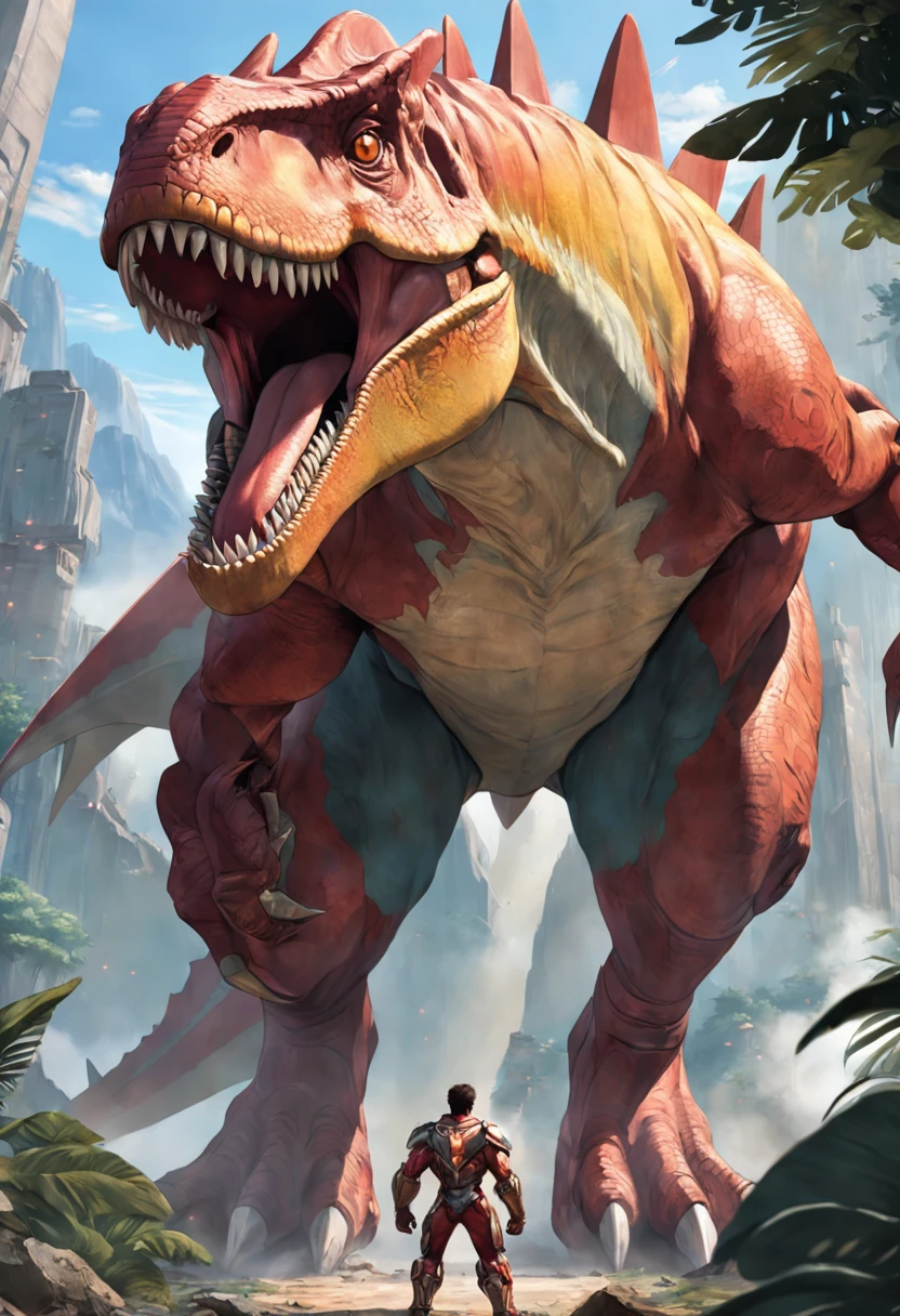 The image depicts a fascinating fusion between the "Homem de Ferro" e um "Tiranossauro Rex". This creative interpretation combines the striking characteristics of the hero with the grandeur and majesty of one of the most iconic dinosaurs.
O corpo do personagem apresenta uma armadura estilizada, inspirada no traje do Homem de Ferro. Metallic and technological elements mix with the physical characteristics of Tyrannosaurus Rex, como suas garras afiadas e aterradoras.
A armadura possui tons de vermelho e dourado, referring to the Iron Man aesthetic. No entanto, textured elements and scale details are incorporated, giving the character a prehistoric twist.
The dinosaur's head is stylized with an eye opening, that shine with the same technological intensity as Iron Man's eyes. The open jaw reveals sharp, menacing teeth.
The background of the image is a combination of futuristic elements and natural scenery, representando o encontro entre tecnologia e natureza.
This image offers an impressive view of a "Dinosaur Rex" with features of the "Homem de Ferro", criando uma figura que exala poder e originalidade. It evokes a sense of wonder and curiosity, inviting the viewer to explore this unique fusion between two distinct worlds.