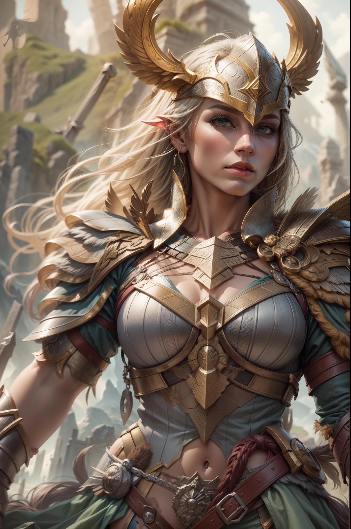 Asgard,Valkyrie,Lady Knight,anatomy correct,epic fantasy digital art,tmasterpiece,8K,high definition resolution,Detailed detail drawing,high qulity,, Epic composition,