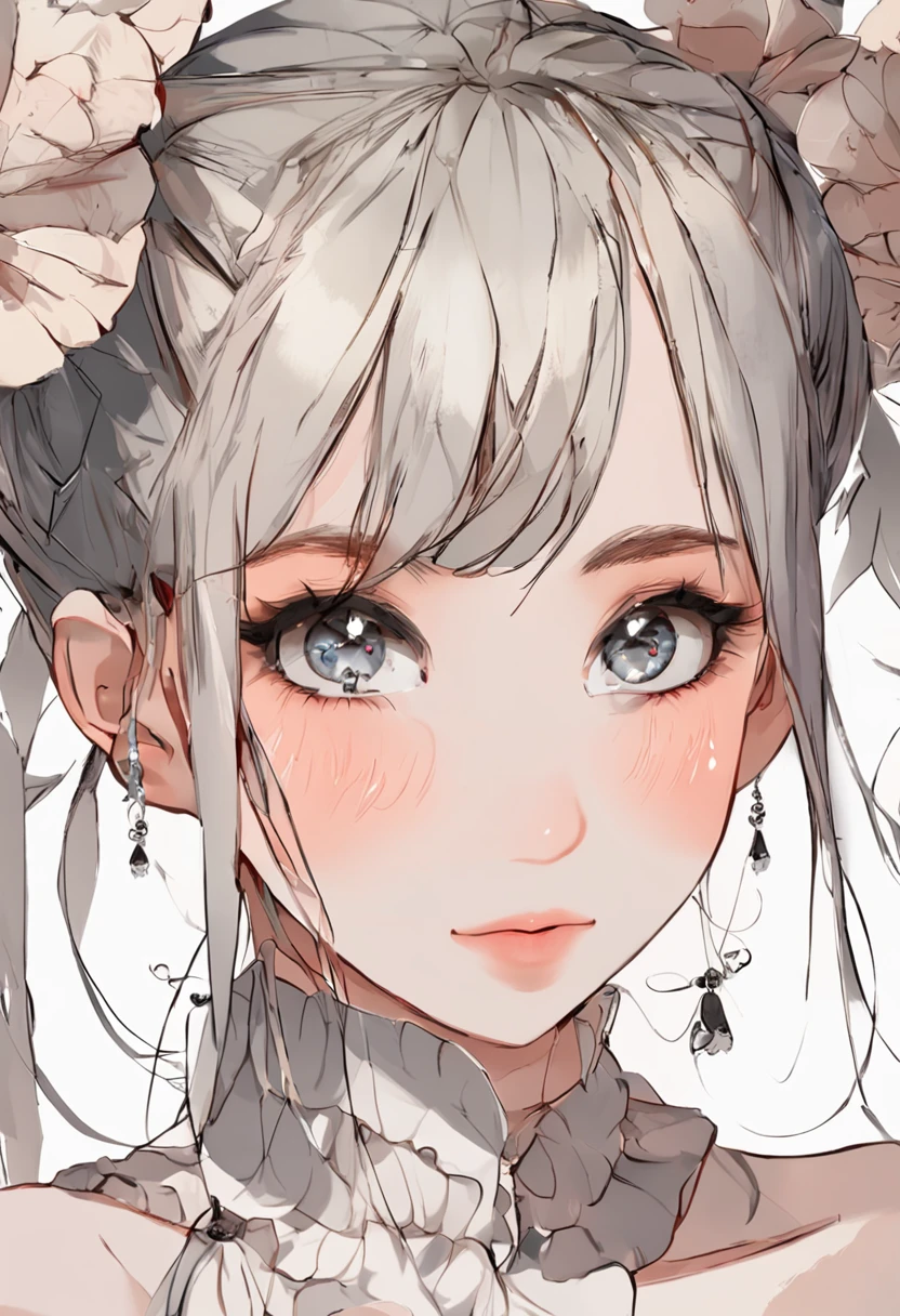 black hair, hair bobbles, wince, longeyelashes, solid circle eyes, fake animal ears, light smile, ear blush, fang, Surrealism, drop shadow, anaglyph, stereogram, tachi-e, pov, atmospheric perspective, chromatic aberration, blurry, god rays, blending, drop shadow, film grain, Fujicolor, halftone, 8k, super detail, ccurate, best quality