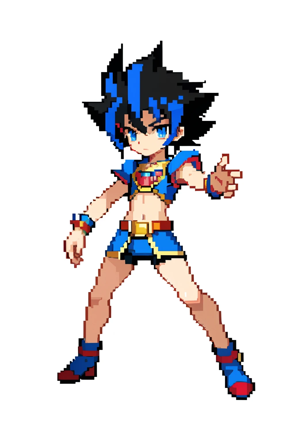 masterpiece, top quality, best quality), pixel,pixel art, 1 boy, germini boy, yugioh, fullbody, no background, black hair, child