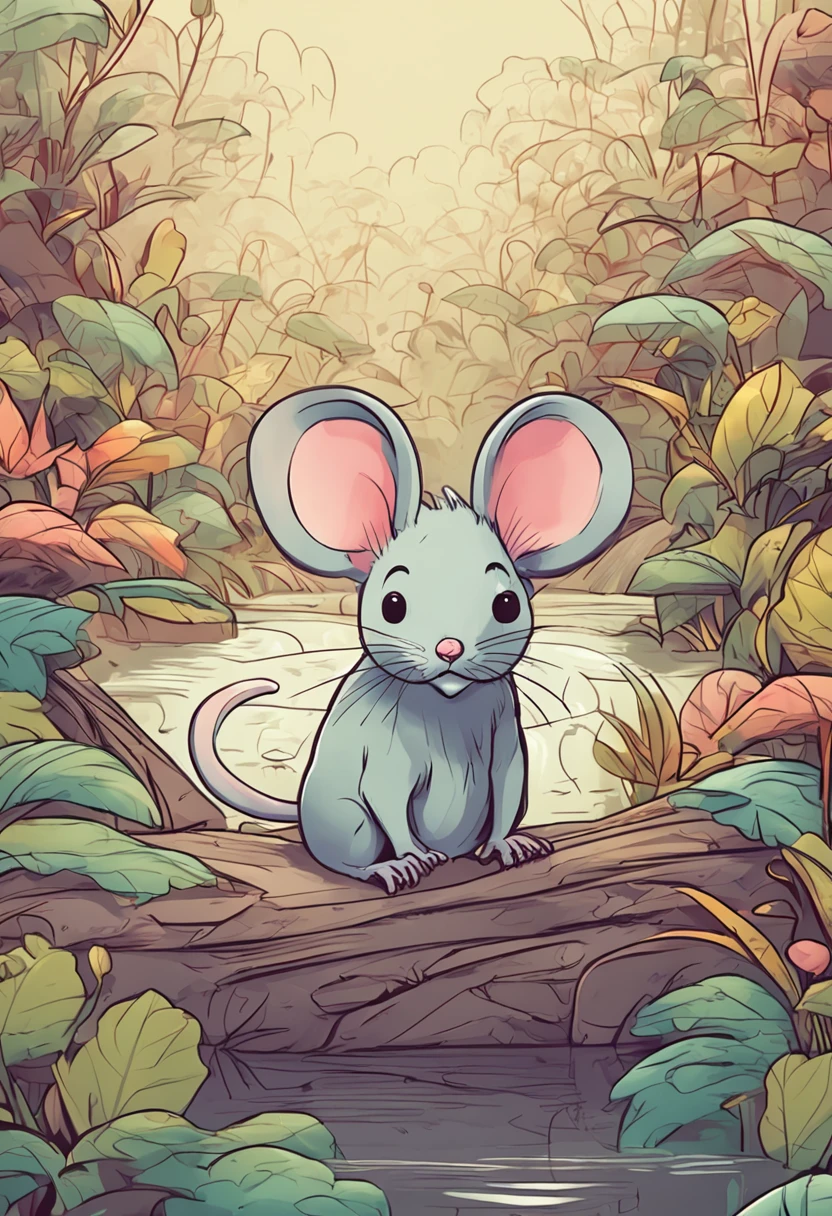 Cute mouse, Chiaroscuro, projected inset, Ni Chuanjing illustration style