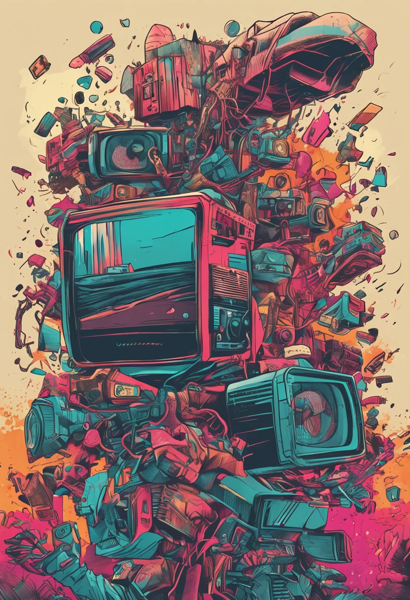 An analog television shattering into fragments with vibrant glitches, surrounded by old devices thrown haphazardly about, symbols of a bygone era.
Retro television explosion into pieces with chromatic noises, dispositivos obsoletos arrojados, symbols of an era pasada.
Old-fashioned television explosion to pieces with colorful glitches, old devices released, symbols of an earlier era.
Vintage TV imploded in pieces with chromatic noises, dispositivos antiguos despegados, symbols of an era