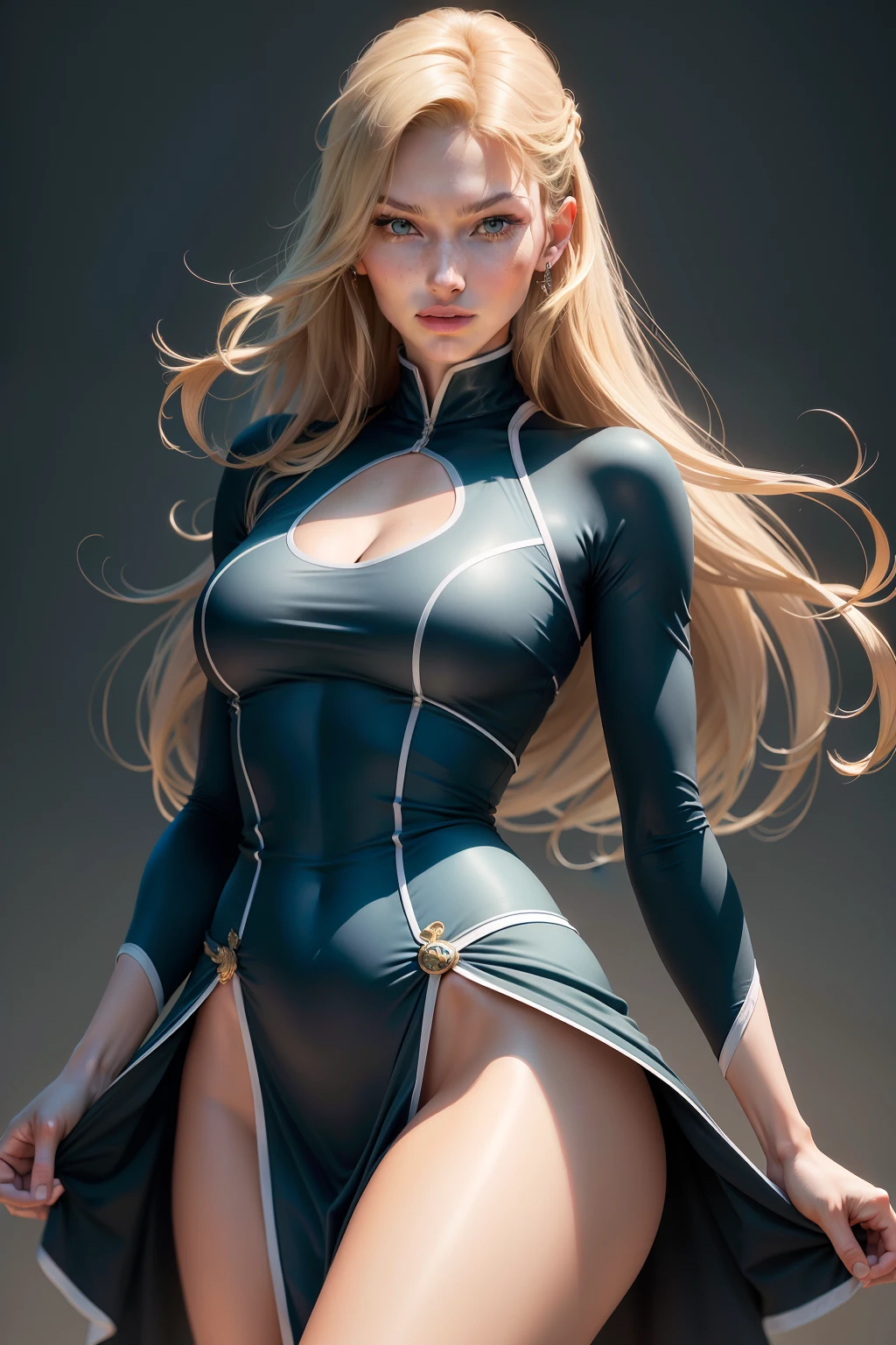 masutepiece,Best Quality,ultra-detailliert,hight resolution,hight resolution,4K,Portrait in 4K,8K,8K Portrait,Unity 8k壁纸,extremely details CG,Realistic,Raw photo,Real person,a portrait photo of,Photorealistic,Shiny skin,Detailed skin, Gisele Bündchen,Dynamic Angle,Dynamic Angle, Dynamic Angle, Wide Shot,stature: At about 180 cm,Standard height of the model,Hair color: Bright blonde,Eye color: Blue-green,body type: Slender and muscular,、In the modeling industry「high fashion」with the「Sports Illustration」Because we are successful in both,Have an athletic figure,Features: sharp and high cheekbones,long snout,Crisp eyebrows,(((Dress))),Dynamic Pose, (PAW Pose:0.5)