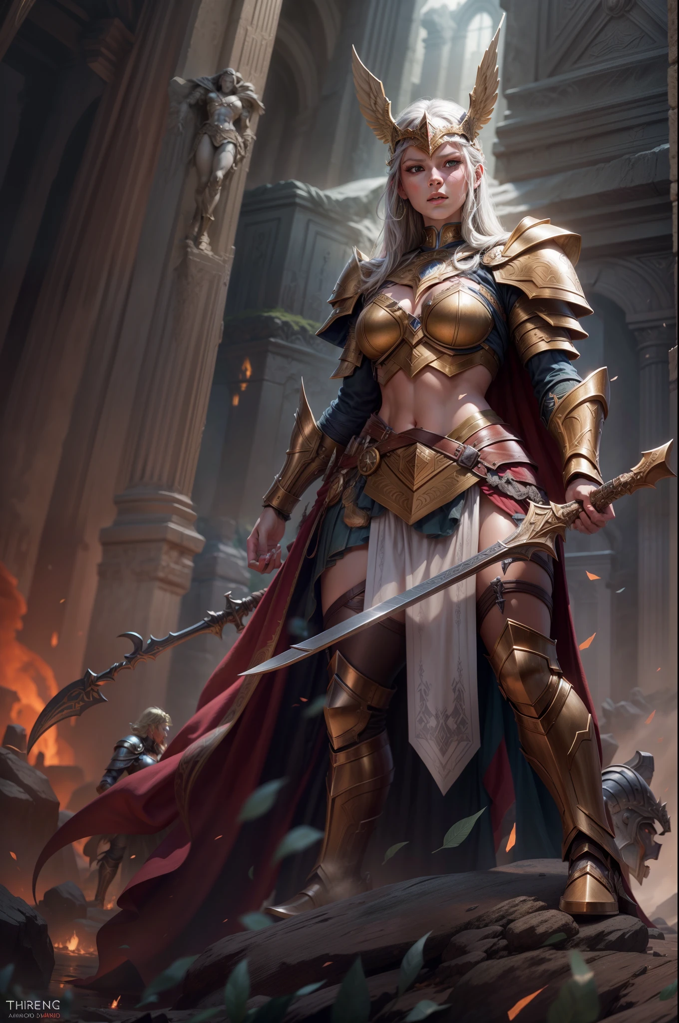 Asgard,Valkyrie,Lady Knight,anatomy correct,epic fantasy digital art,tmasterpiece,8K,high definition resolution,Detailed detail drawing,high qulity,, Epic composition,