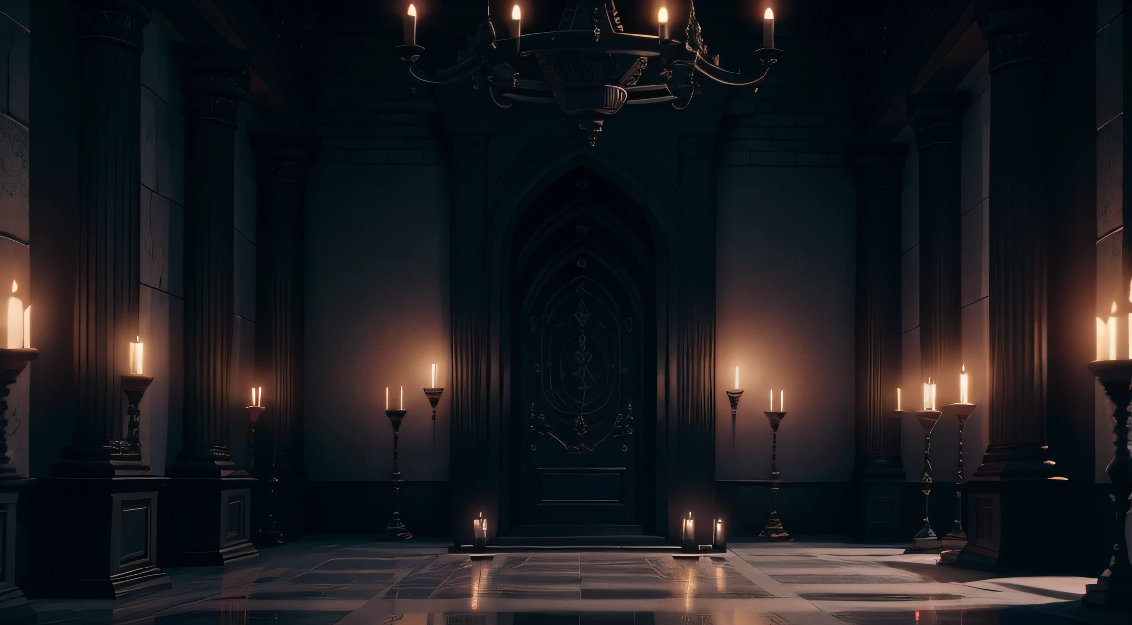 dark themes，goth style，Inside the Temple，Very many torches，Dark style，immensity，Slate floor，Unreal Engine 5，Complex light，cold shades