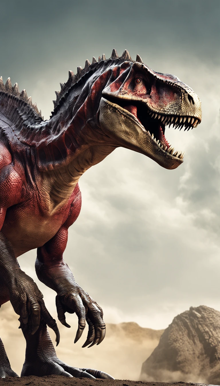 The image depicts a fascinating fusion between the "Homem de Ferro" e um "Tiranossauro Rex". This creative interpretation combines the striking characteristics of the hero with the grandeur and majesty of one of the most iconic dinosaurs.

O corpo do personagem apresenta uma armadura estilizada, inspirada no traje do Homem de Ferro. Metallic and technological elements mix with the physical characteristics of Tyrannosaurus Rex, como suas garras afiadas e aterradoras.

A armadura possui tons de vermelho e dourado, referring to the Iron Man aesthetic. No entanto, textured elements and scale details are incorporated, giving the character a prehistoric twist.

The dinosaur's head is stylized with an eye opening, that shine with the same technological intensity as Iron Man's eyes. The open jaw reveals sharp, menacing teeth.

The background of the image is a combination of futuristic elements and natural scenery, representando o encontro entre tecnologia e natureza.

This image offers an impressive view of a "Dinosaur Rex" with features of the "Homem de Ferro", criando uma figura que exala poder e originalidade. It evokes a sense of wonder and curiosity, inviting the viewer to explore this unique fusion between two distinct worlds.