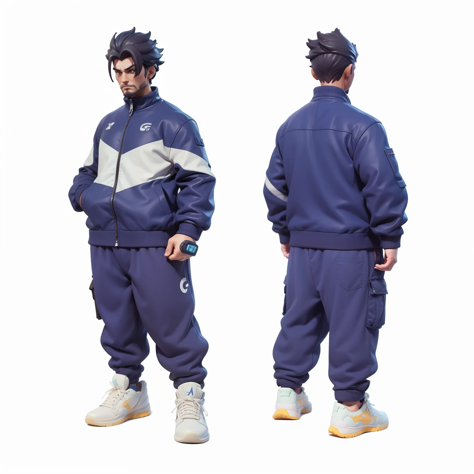 Blindbox toy style, Cg, unity, rendered, man, standing, sneakers, jacket, sweat pants