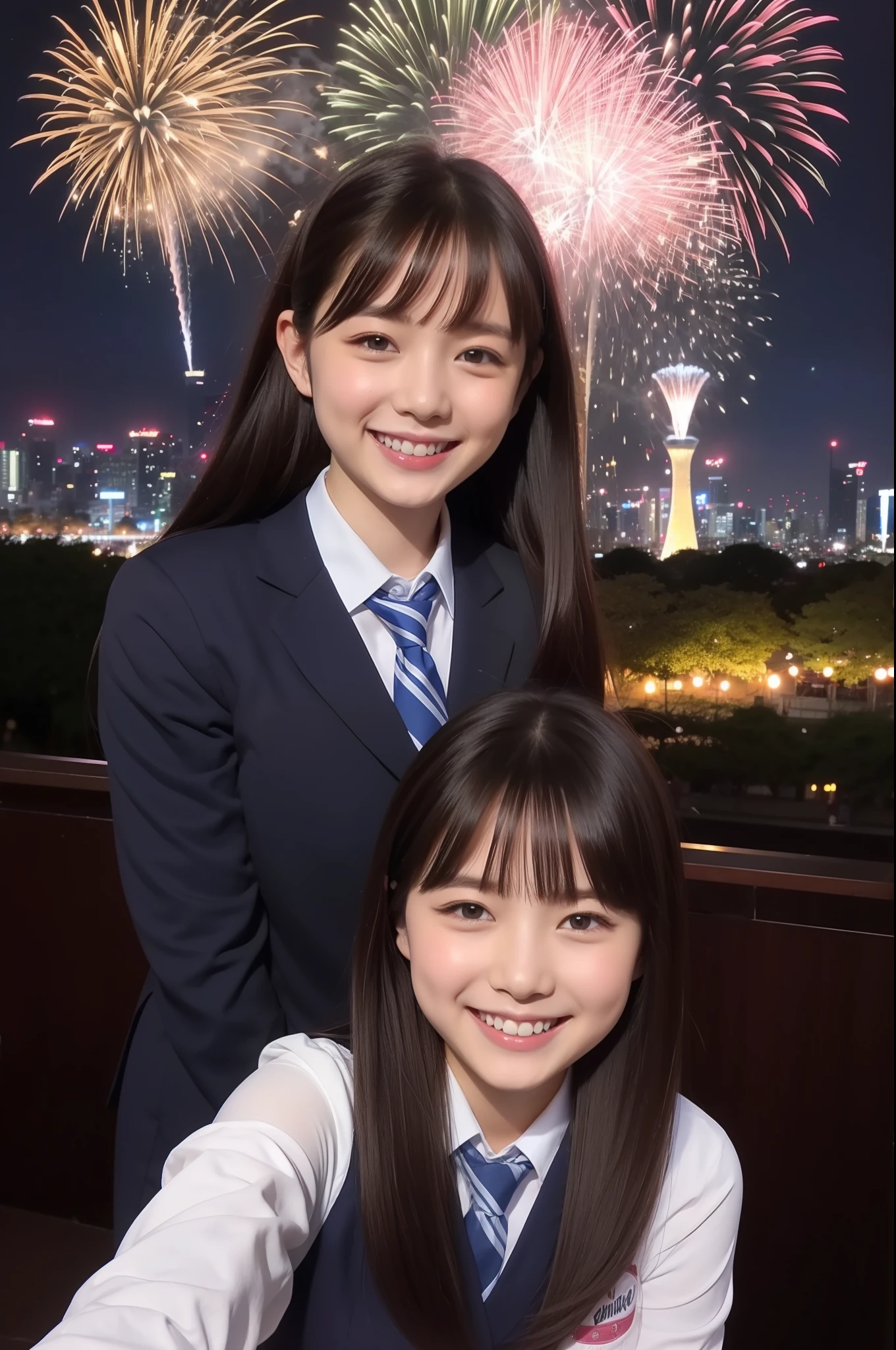 A smile、hi-school girl、校服、While doing fireworks、mare、Tokyo Skytree、cherry trees