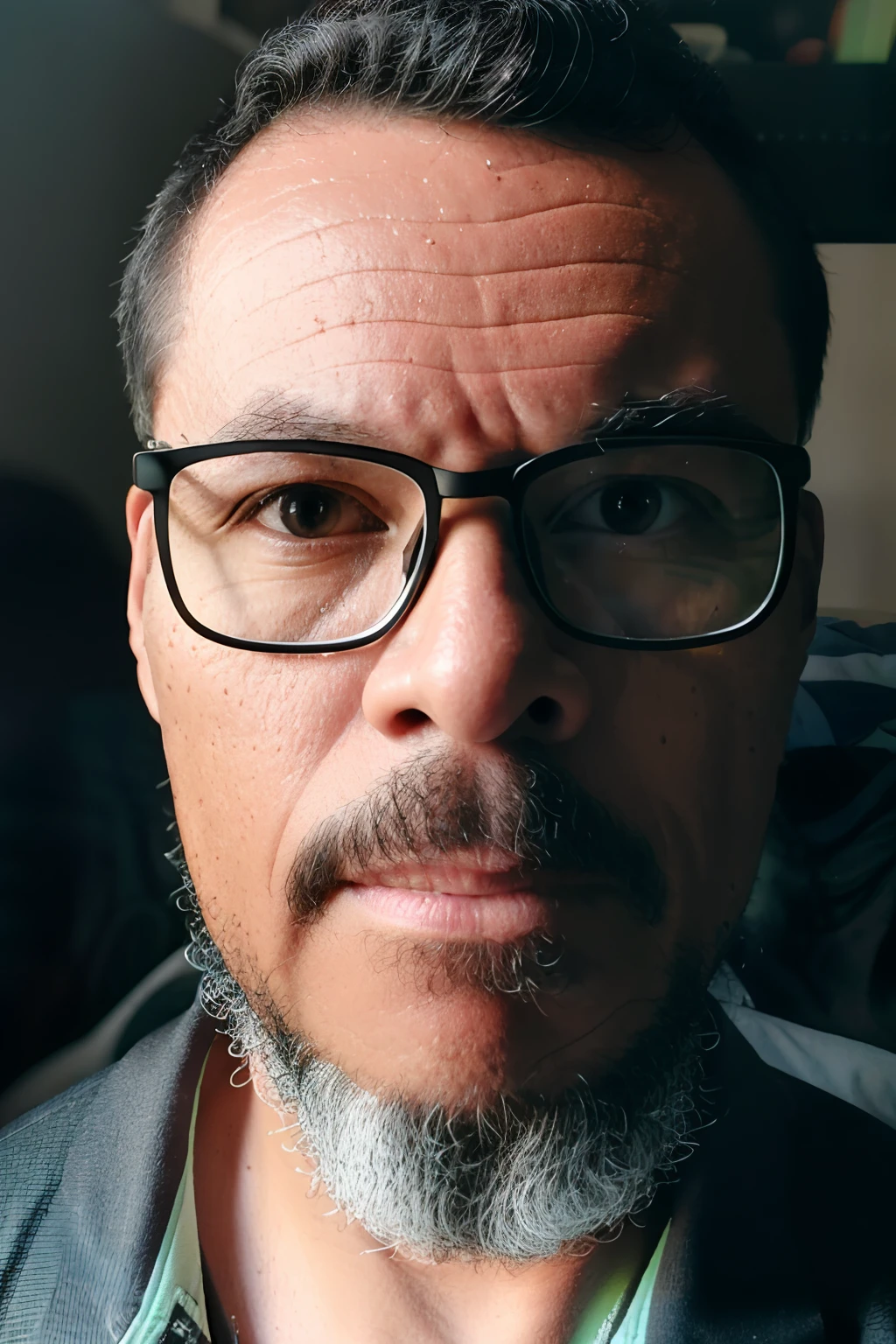 guttonerdvision12, Create an ultra-high-definition (8k UHD) portrait of a 40-year-old man wearing glasses. The scene is set in an outdoor park, with a carefully controlled depth of field to add a sense of depth and focus to the image. Pay special attention to rendering the man's skin with highly detailed texture (1.2 level of detail), capturing the nuances and imperfections. Use a DSLR camera, specifically the Fujifilm XT3, to achieve a high-quality image. Illuminate the scene softly to bring out the subject's features, and add a subtle film grain effect for added character and visual appeal.