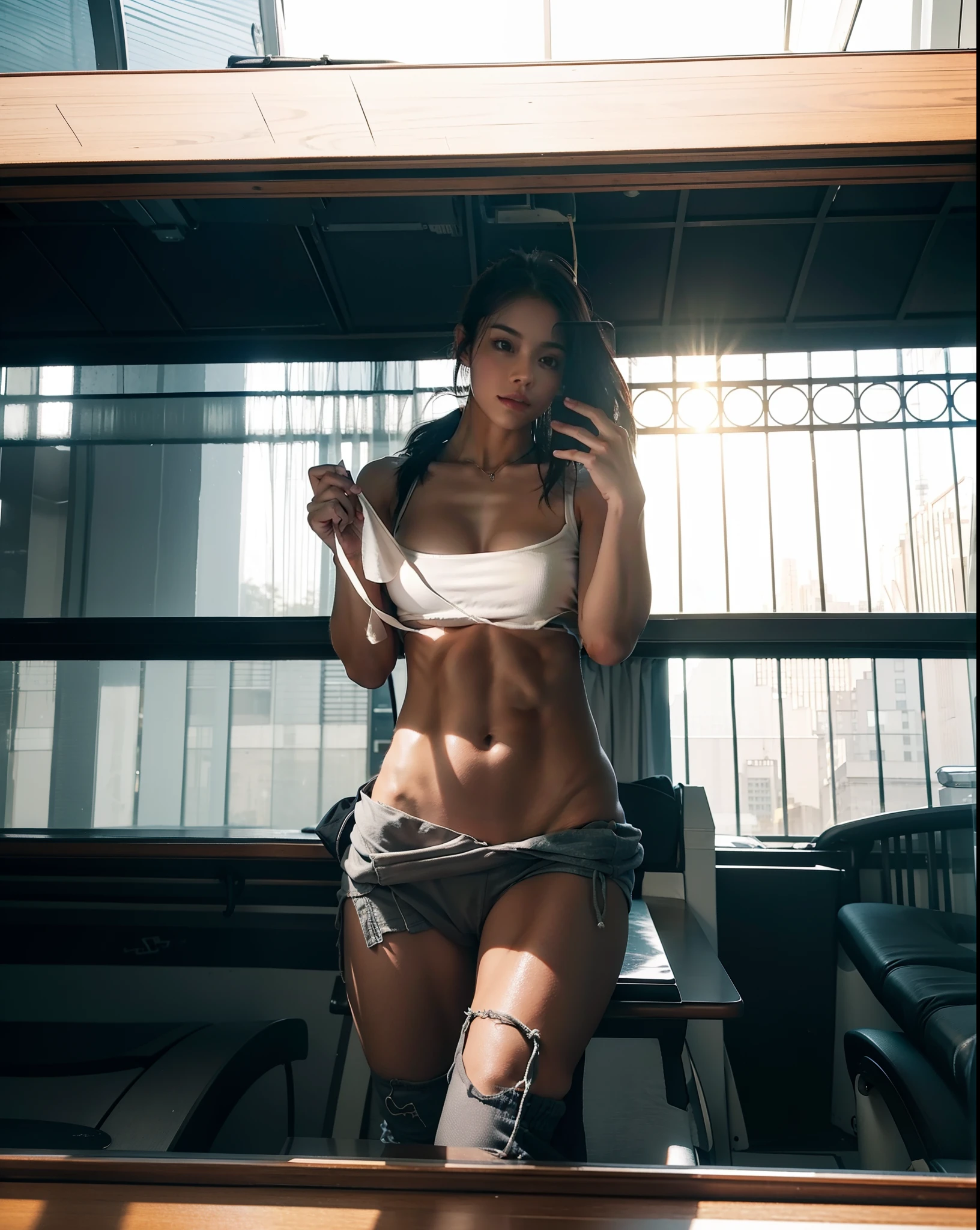 Fitness beauty，There are abs，Bigchest，Naked of breast