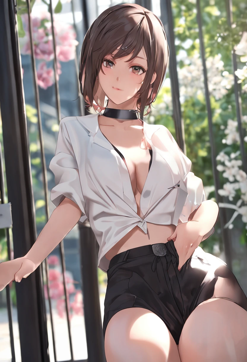 (4K, Highest quality), (hentail realism, Photorealistic), (Yakian),
1 girl, Solo, (Attributed to viewers),
perfect hand, Looking_Al_peeping at the viewer, Fair face, Short hair, (nice breasts, cleavage:1.2),18yr old、乃木坂アイドル、pornstar、韓国アイドル、hposing Gravure Idol, s whole body,pretty legs, tight white t shirt, Black mini fleet skirt, It was very windy, You can see the panties, high-heels, , Pink panties,