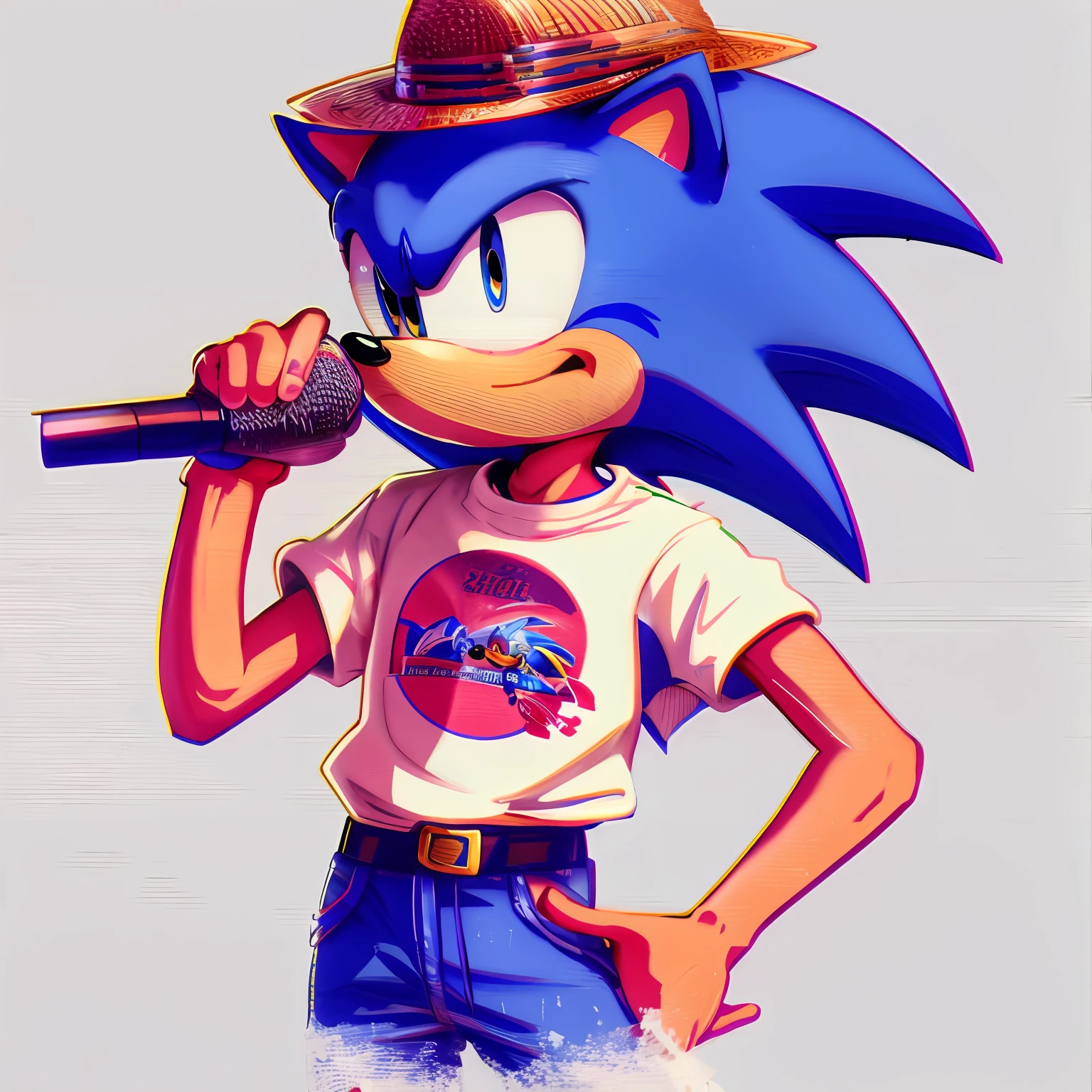 sonic the hedgehog is wearing a hat and holding a microphone, portrait of sonic the hedgehog, from sonic, sonic the hedgehog illustration, sonic hedgehog, sonic the hedgehog, sonic oc, sanic, an anthropomorphic blue hedgehog, sonic power, sonic, movie sonic, art in the style of joshy sly, fan art, high quality fanart, sonic (series)