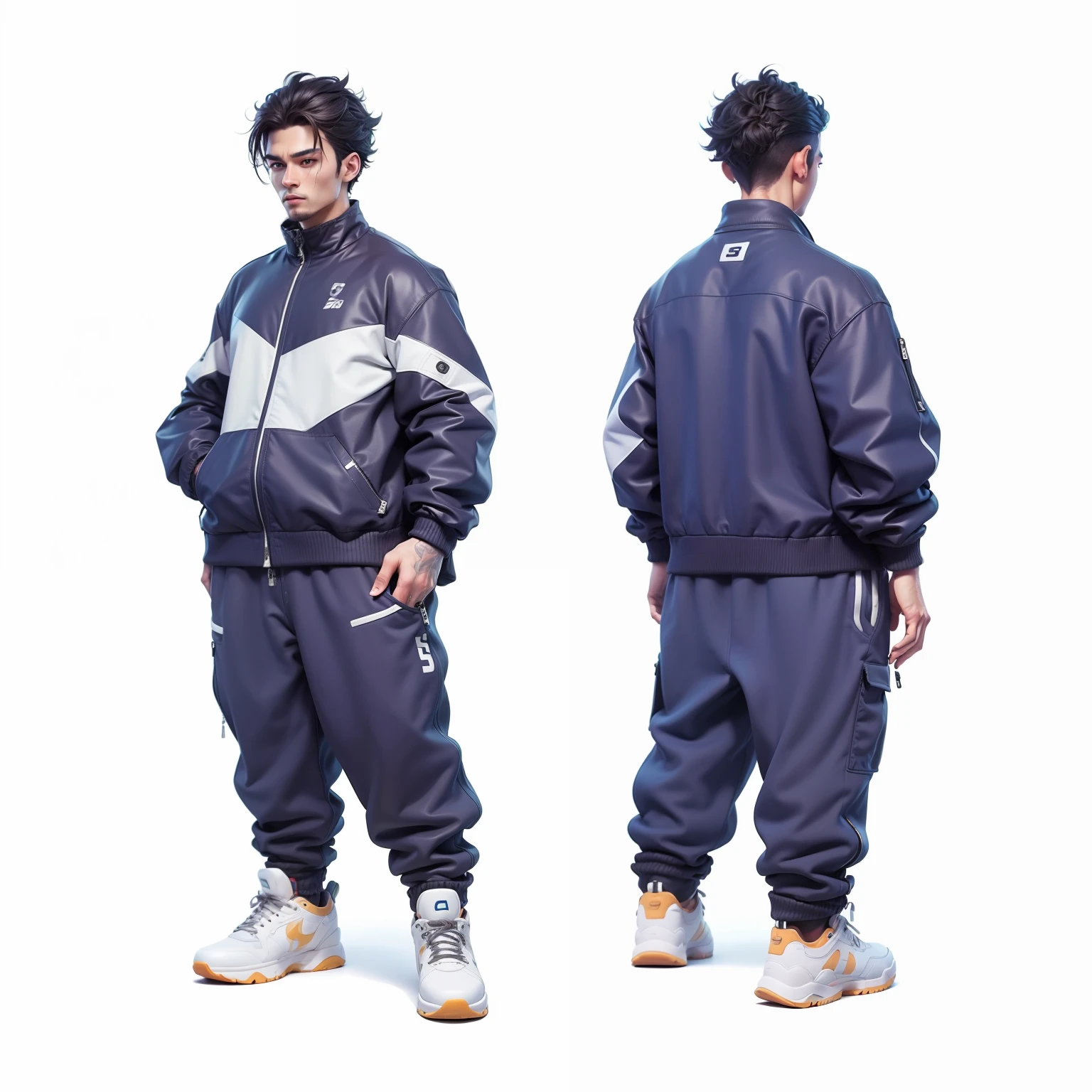 Niji style, Cg, unity, rendered, man, standing, sneakers, jacket, sweat pants