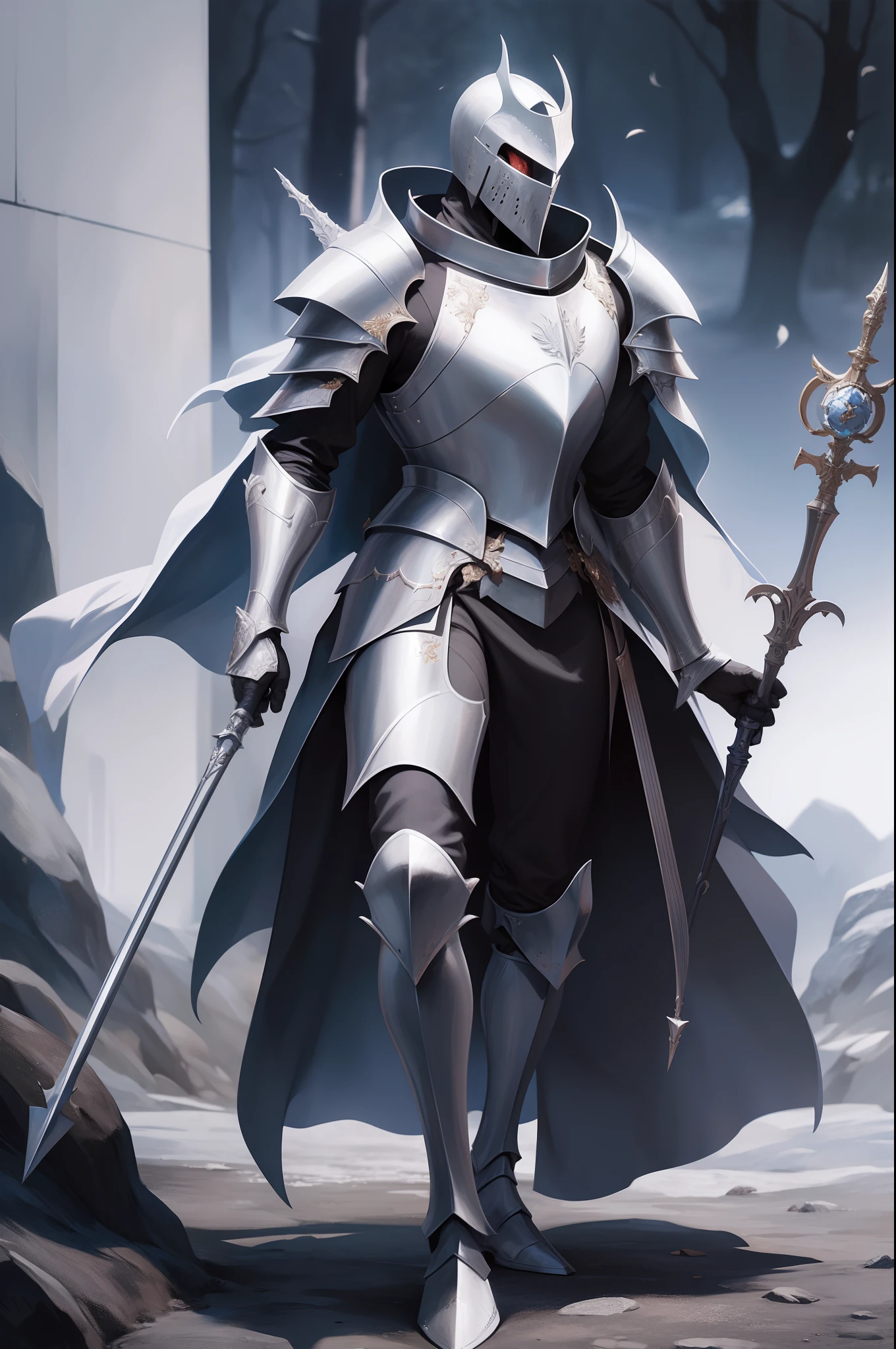 (A noble knight:1.2),Full body armor,metalictexture,Vitreous luster,Rose Knight,holds a spear,Best quality at best,32K,Top photography,winning artwork,Be creative,Detail HD,HD,rich details