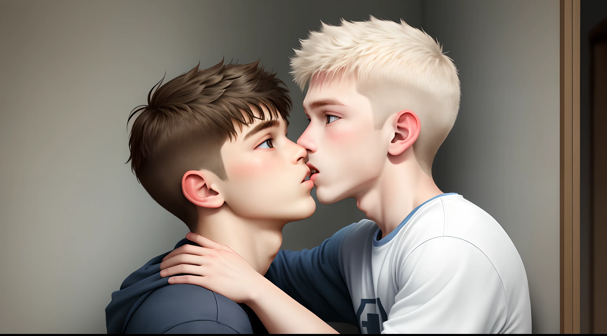 Two white-skinned boys make out