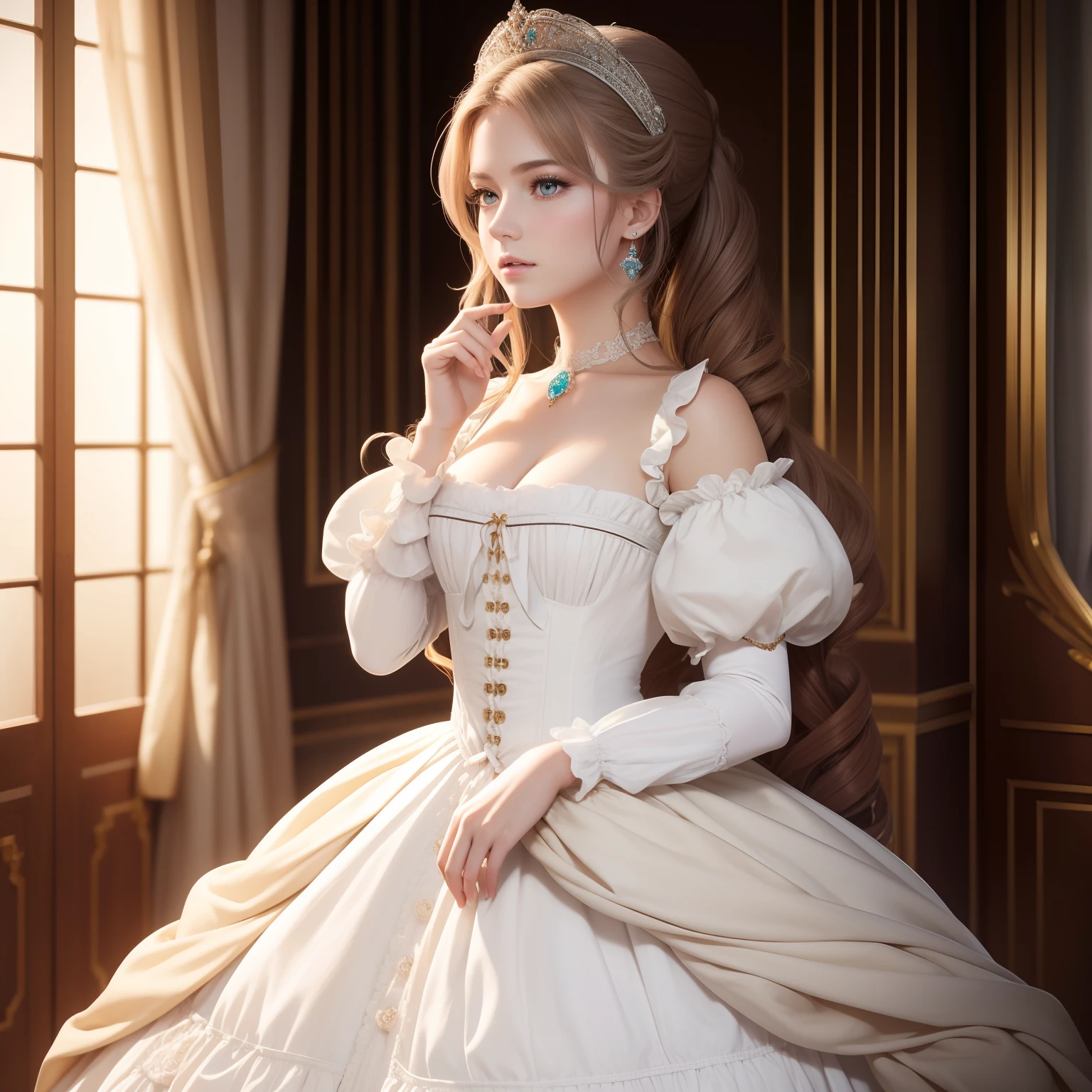 top-quality(Highest Quality) , High quality(hiquality) etc ○○ detailed – ○○ details ultra detailed(Ultra-fine ) , Extremely detailed(Extremely detailed) , Finely detailed(Fine-grained) etc ○○ res – ○○ resolution ultra high res(超A high resolution) , very high res(hight resolution) etc Realistic – Realistic Photorealistic – photorealistic beautiful – beautiful 4k , 8K , 16K – 4K image quality , 8K , 16k distinct – clearly Best Aesthetic – Supremely Aesthetic ,Marie Antoinette,Palace of Versailles,medieval times,ue,((1girl in)),up hairstyle,French dress,((Ankle-length long dress)),rokoko,pannier,hoop skirt,((Perfect fingers))