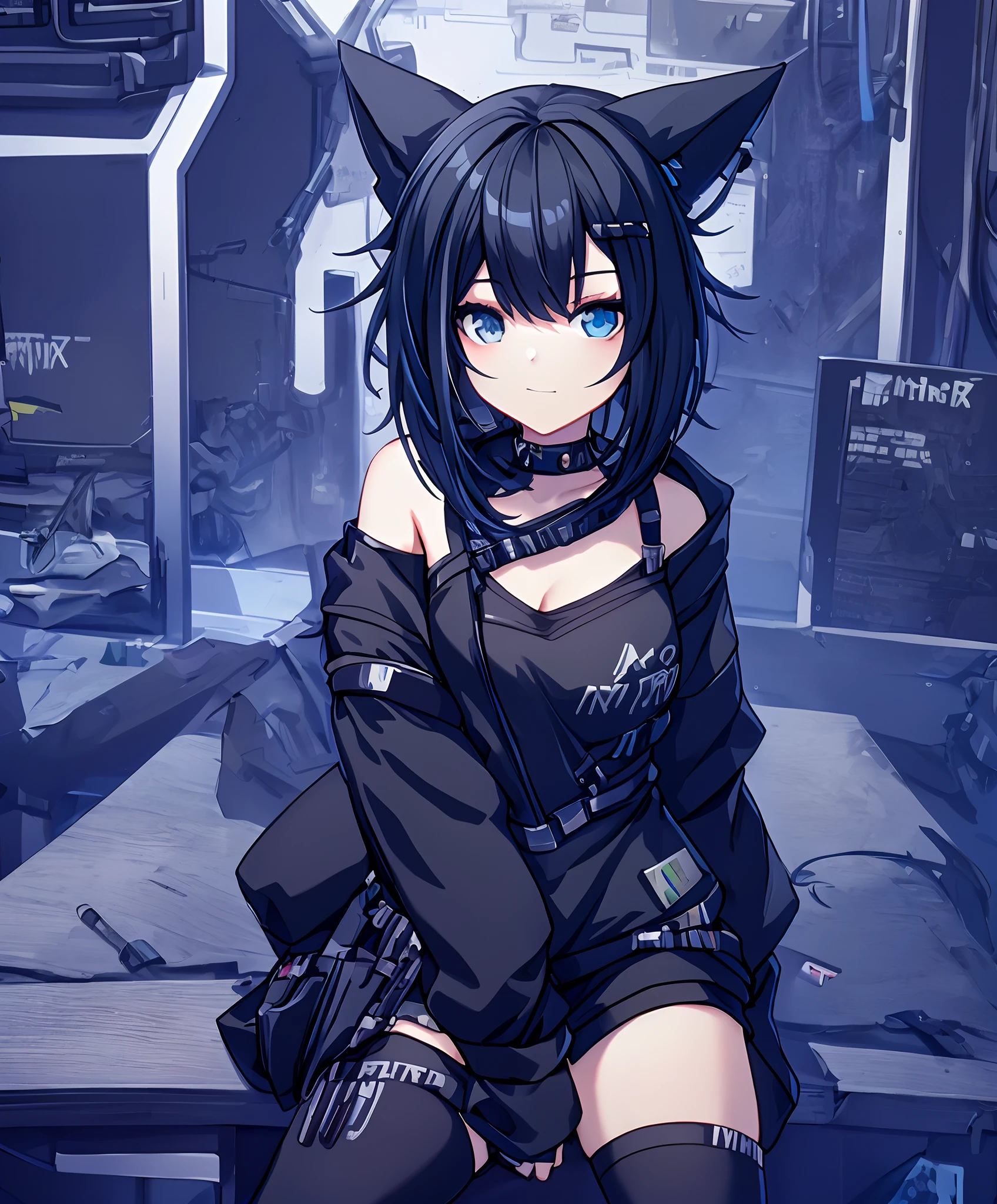 Anime girl sitting on table，Hold a laptop and phone, cyberpunk anime girl, jet black haired cyberpunk girl, style of anime4 K, female cyberpunk anime girl, Best anime 4k konachan wallpaper, Badass anime 8 K, anime cyberpunk art, Digital cyberpunk anime art, cyberpunk anime girl mech, Kantai collection style, cyberpunk anime girl in hoodie