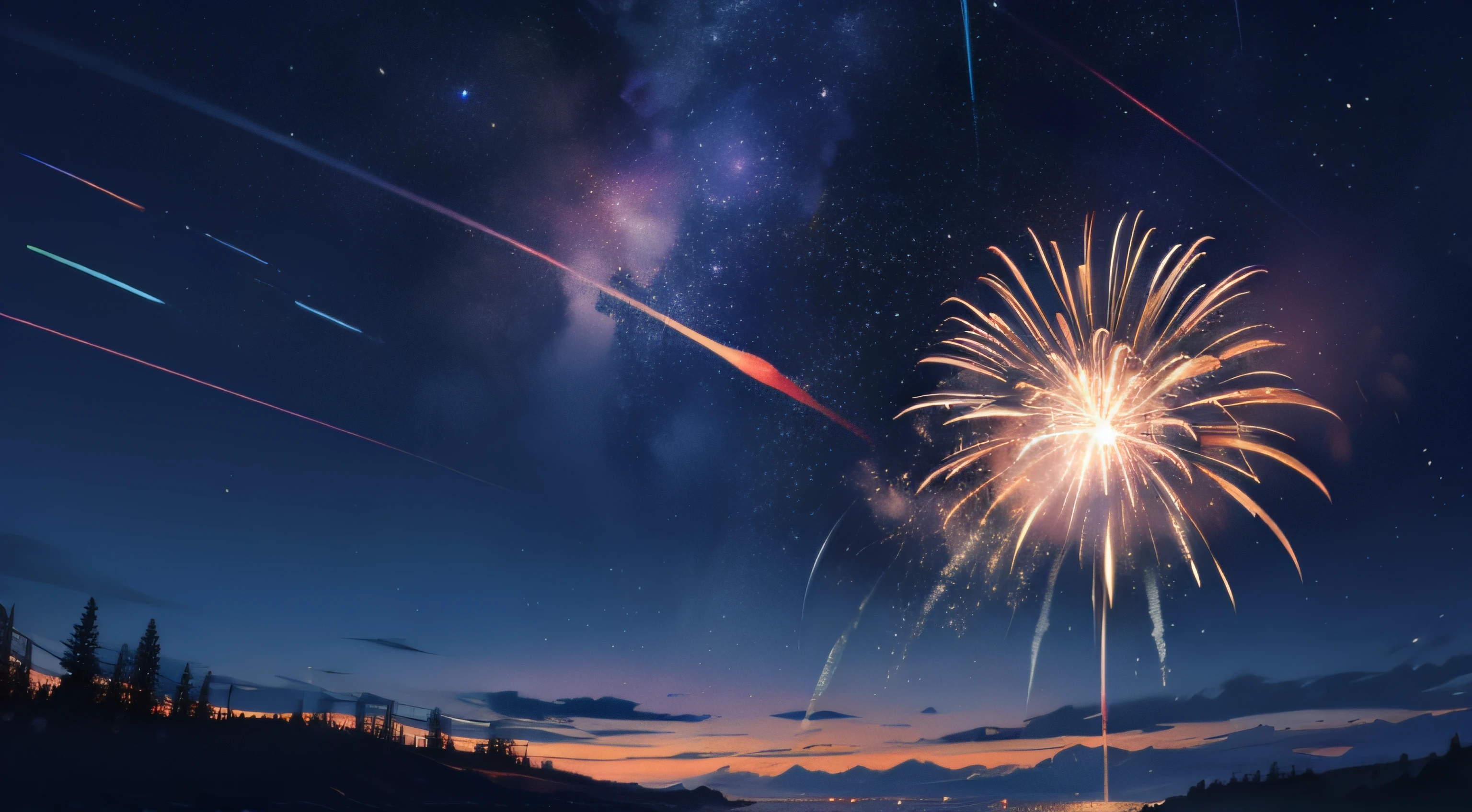 Brilliant fireworks,nigh sky,moon full,No Man,Live streaming background