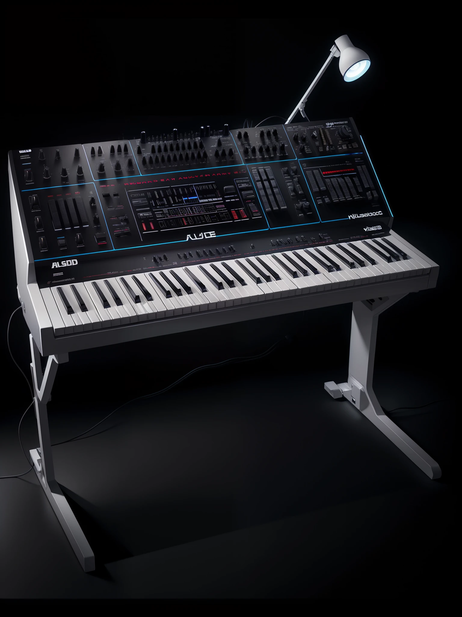 White synthesizer , roland , Korg , Waldorf , masutepiece, top-quality, in 8K , intricate detailes, ultra-detailliert , light Particle、32K Digital Paint, Hyper-Realism,