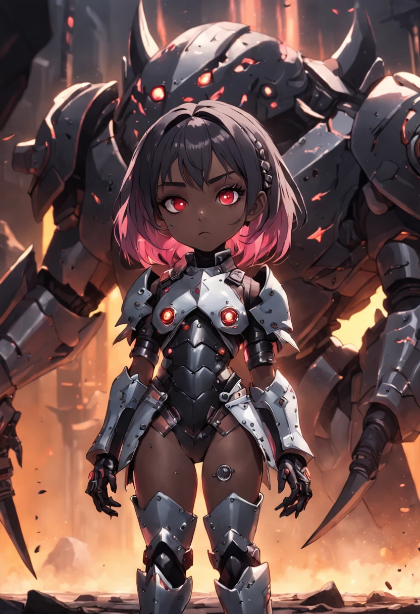 beautiful girl, bone power armor made of joints , dark skin, ((githuc style)), (big tit), mechanical eye, ( spicy power armor littlegothic style), mascara , best quality, sharp even fangs , teeth ,light, rain