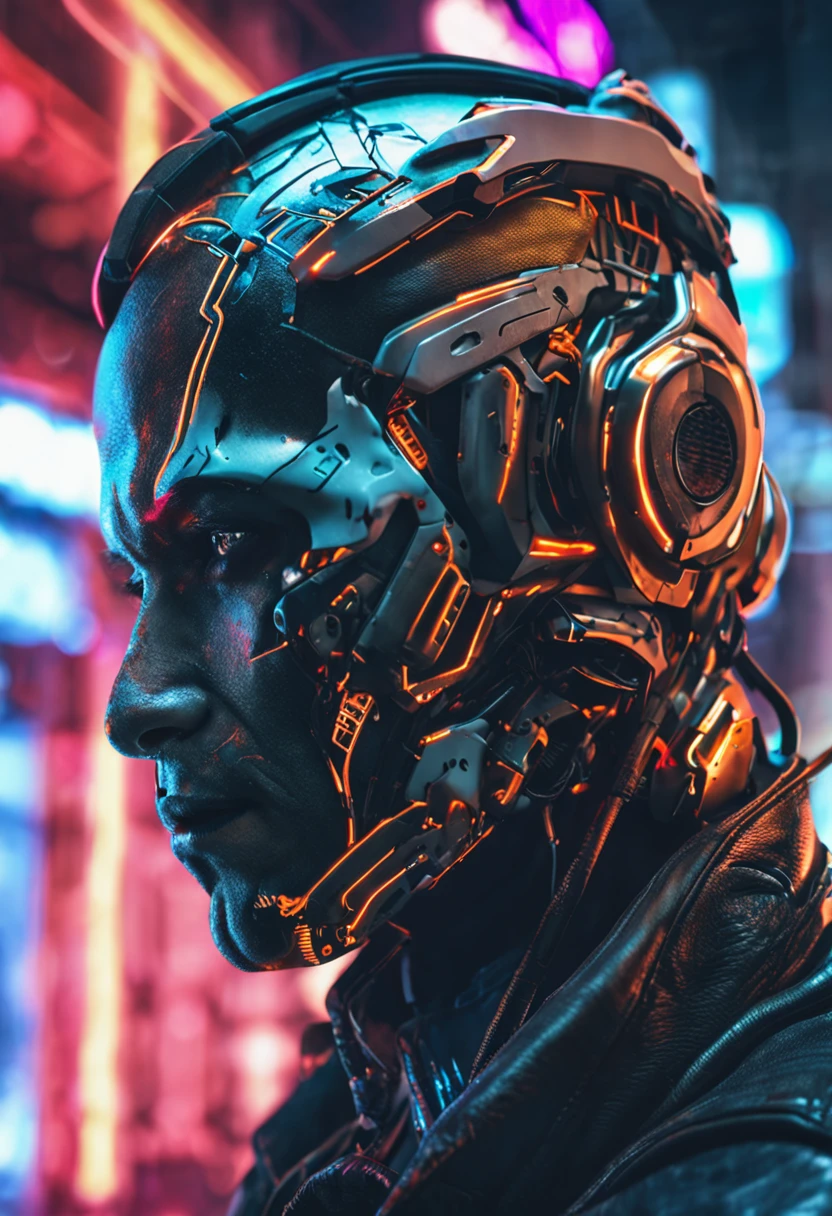 A closeup of a man with a futuristic head and a bright face, arte cyberpunk ultrarrealista 8k, estilo cyberpunk hiper-realista, estilo cyberpunk , hiper-realista, portrait of a cyberpunk machine, personagem cyberpunk, Velho cyberpunk, cara cyberpunk, estilo cyberpunk silenciado, estilo cyberpunk horror, arte digital cyberpunk, Retrato de um ciborgue cyberpunk, estilo de arte cyberpunk