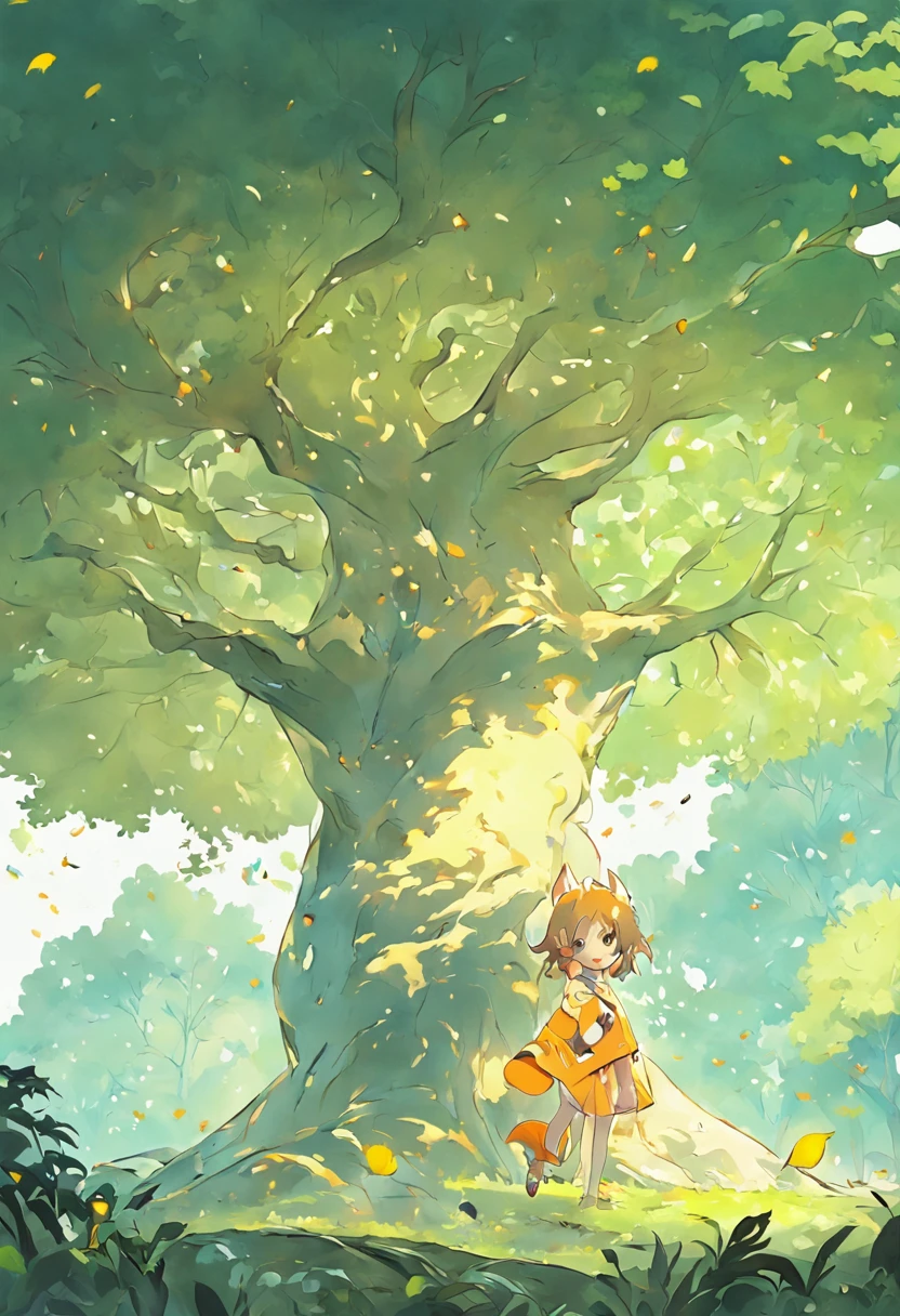Pokémon, Virtual creatures like trees, Fill the background with white, Q version, Cute, Surreal, Fresh painting