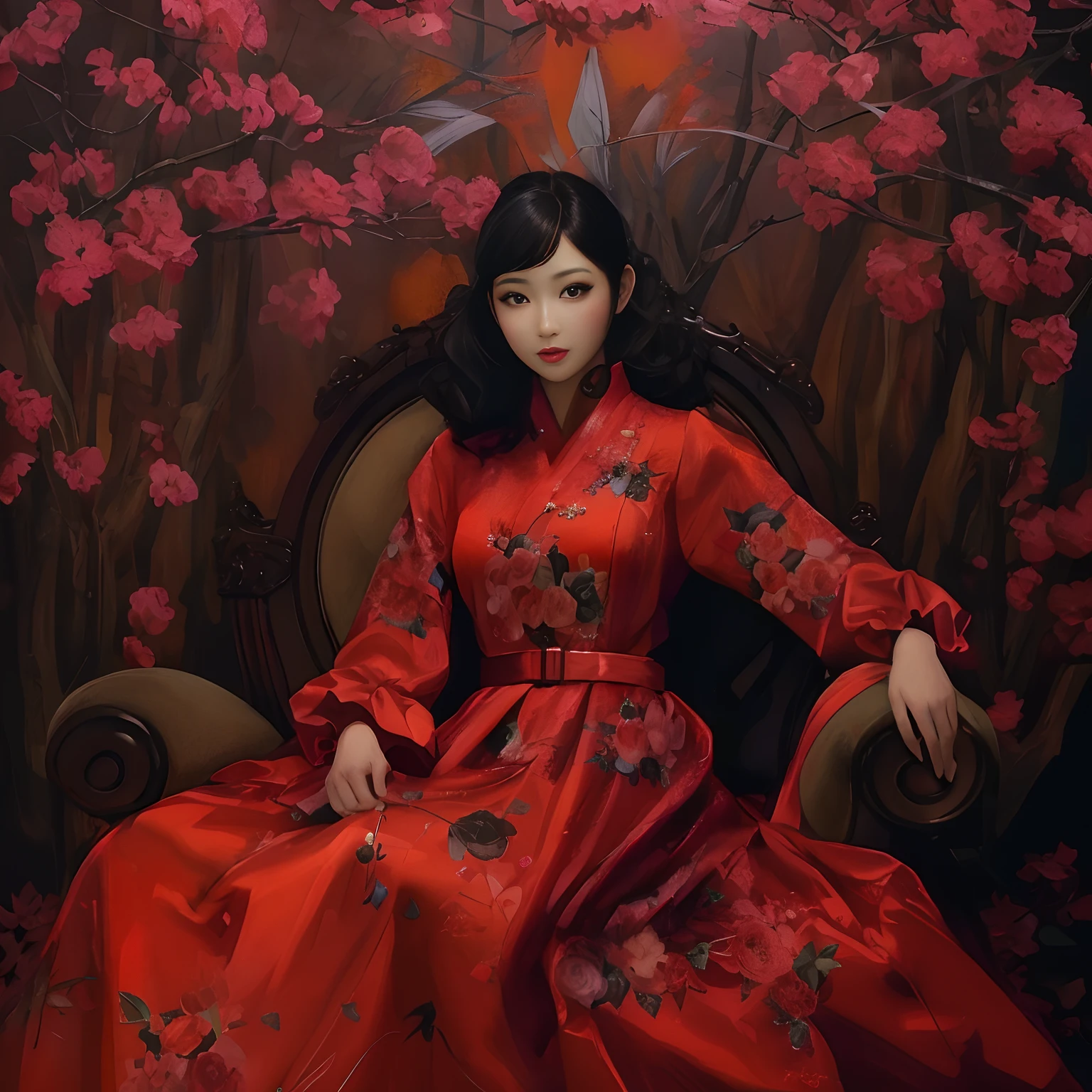 hightquality、masterpiece、Beautiful girl in red