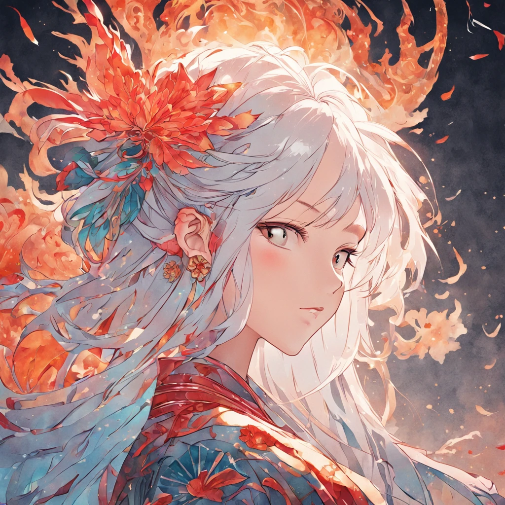 (White background:1.4),(Silhouette of a girl's head, Eyes closed, colorfull long hair, Oriental elements),(Chinese illustration:1.3,paper art:1.3, Quilted paper art:1.2),( reasonable design, Clear lines, High sharpness,Best quality, Very detailed, Masterpiece, movie light effect, 4K )