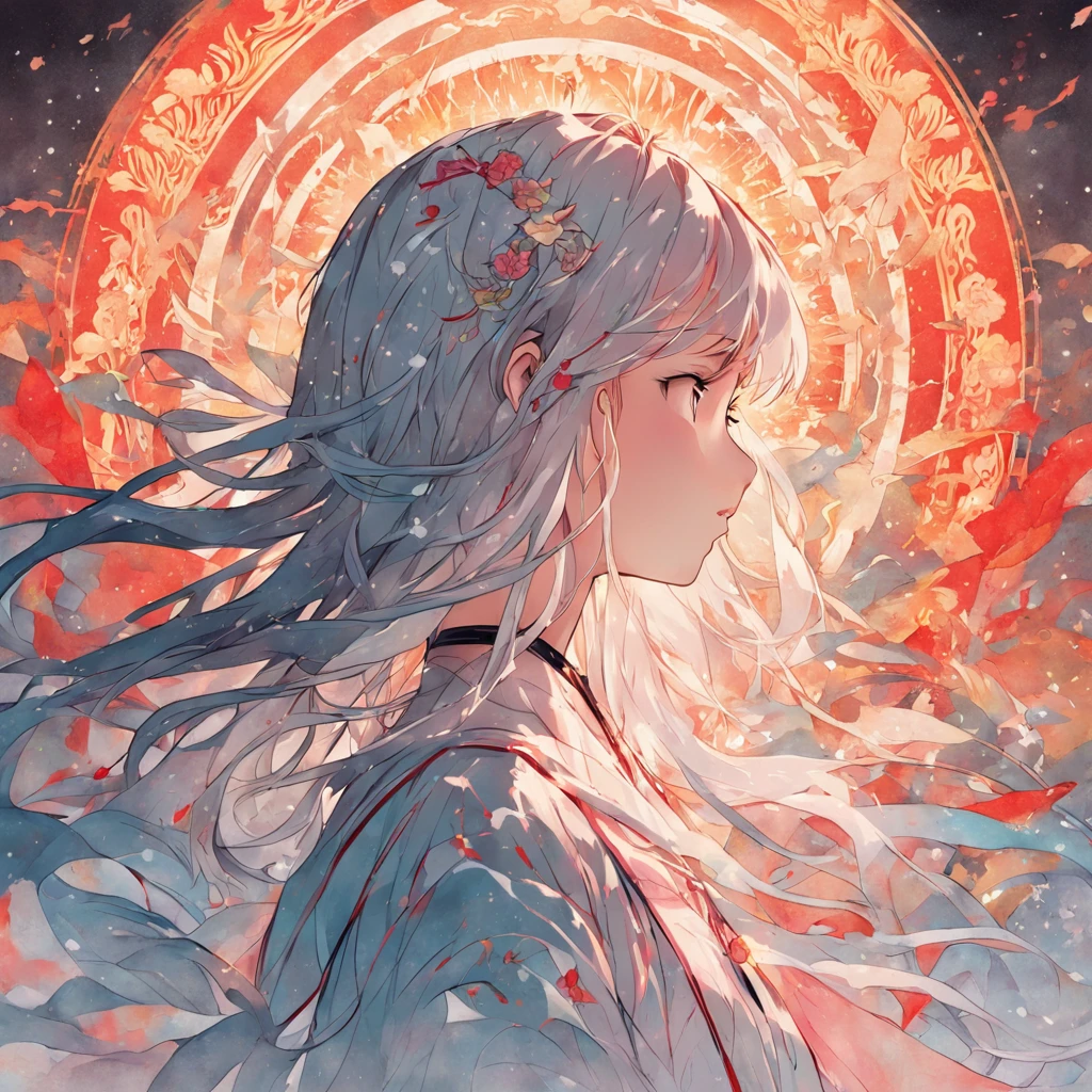 (White background:1.4),(Silhouette of a girl's head, Eyes closed, colorfull long hair, Oriental elements),(Chinese illustration:1.3,paper art:1.3, Quilted paper art:1.2),( reasonable design, Clear lines, High sharpness,Best quality, Very detailed, Masterpiece, movie light effect, 4K )