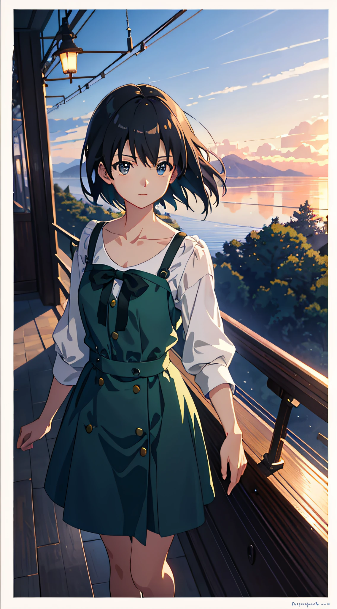 High quality masterpiece ,scenecy,Anime train passing through bodies of water on tracks, starrysky。Romantic train,pixiv,concept-art,Lofi art style,Reflectors。 by makoto shinkai, lofi art, beautiful anime scenes, Anime landscapes, Detailed scenery —width 672, in style of makoto shinkai, style of makoto shinkai,Detail enhancement。