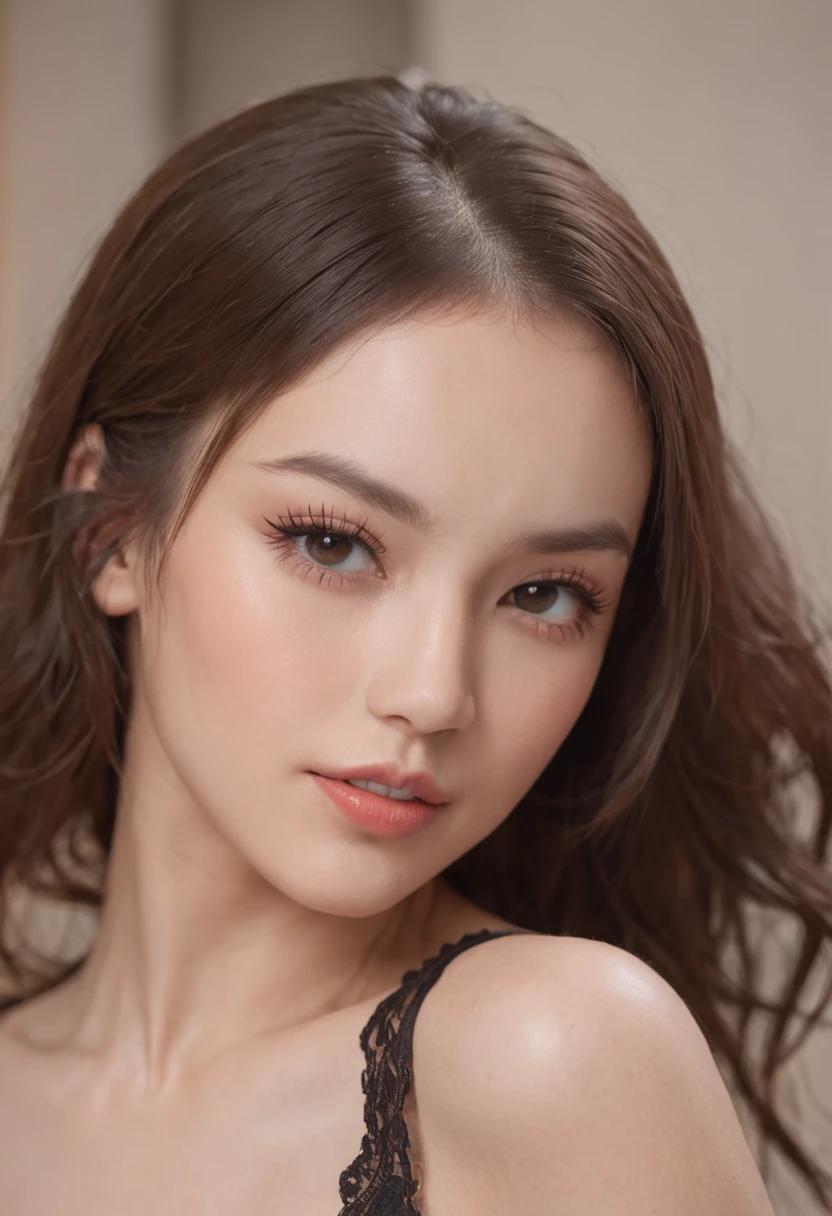 best qualtiy,tmasterpiece,Ultra-high resolution targets)(Realistic1.2)(Photorealistic:2.0)White bra,Lie down in bed,full bodyesbian,brunette color hair,Very detailed facial features,Delicate facial expressions,ssmile,Colorful Mimi,taut skin,Bare body,spreads her legs apart,Spread your thighs apart,Over-the-knee white stockings 1.2,full bodyesbian