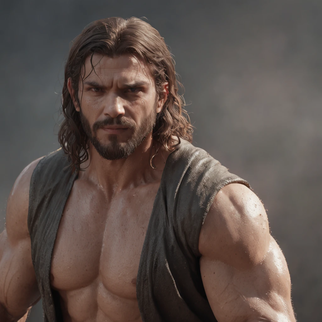 (Professional 3D rendering:1.3) de (Realistic:1.3) Foto de arte mais bonita do mundo，Features soft, bright male heroes, ((Epic hero fantasy rough muscular man wet hero angry look long hair short beard and fierce expression in dynamic pose, fantastic location, majestoso ambiente desordenado)), corpo inteiro 8k unidade render, action shot, poros da pele, very dark lighting, sombreamento pesado, circunstanciado, Rosto detalhado, (vibrante, fotogrdeia realista, Realistic, Dramatic, Escuro, foco nítido, 8k), (Old leather clothes damaged by bad weather:1.4), ((((Use peles)))), (intrincado:1.4), decadente, (altamente detalhado:1.4), pintura digital, rendering by octane, art stations, Conceito-Arte, liso, foco nítido, illustration, germe da arte, (Loish:0.23), Wlop Ilya Kuvshinov, e Greg Rutkowski e Alphonse Mucha Gracias, (global ilumination, studiolight, Light Volumetric), chuva forte, floating particles, patife, fantasia, Onze, corpo inteiroesbian, ((Fundo escuro e antigo da cidade:1.3)),CGSesociedade,art stations