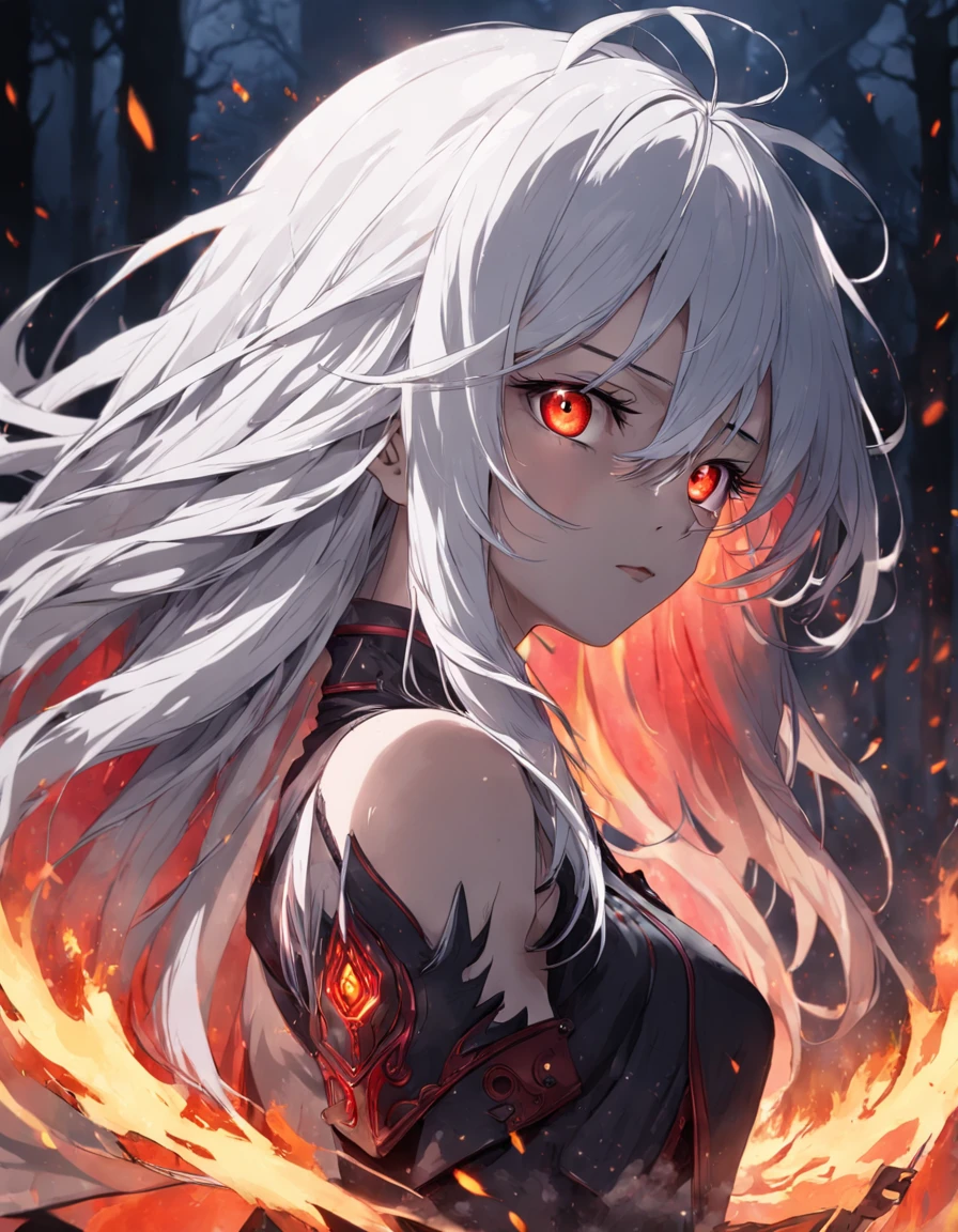 male people, white hair, long hair, red eyes, mysterious storyline, fire magic, masterpiece, best quality, ultra detailed, Detailed face, Detailed eyes, mysterious storyline, Vibrant colors, 32K resolution, Excellent painting in extreme detail, Ultra foto realism