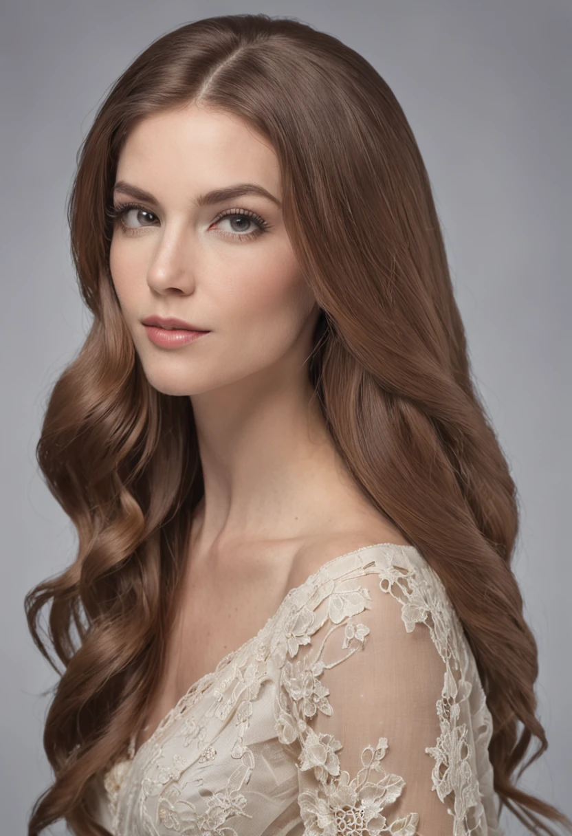 donna, capelli setosi, sguardo ammiccante, abiti professionali