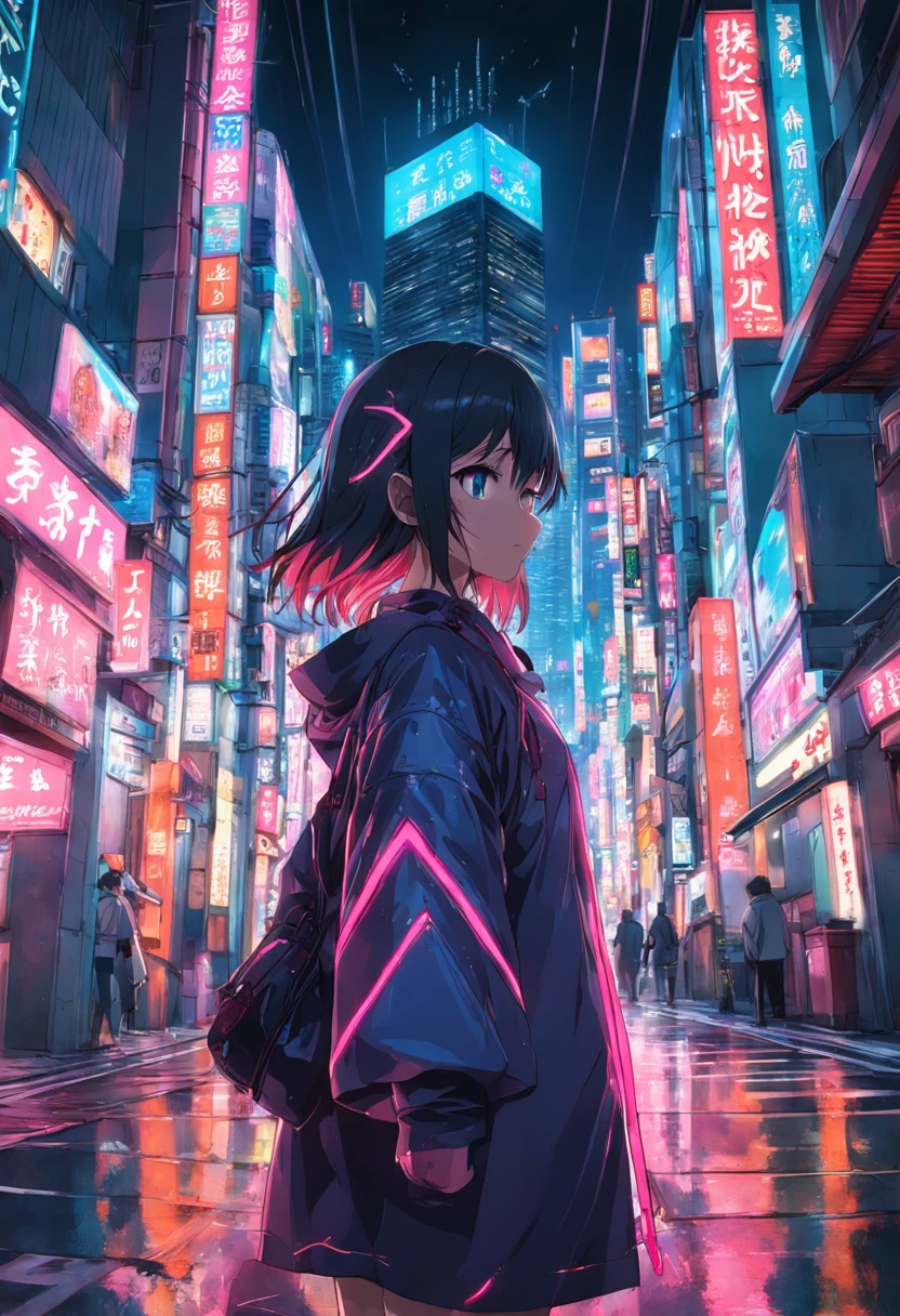 "Tokyo cityscape at night, with vibrant neon lights and futuristic architecture."