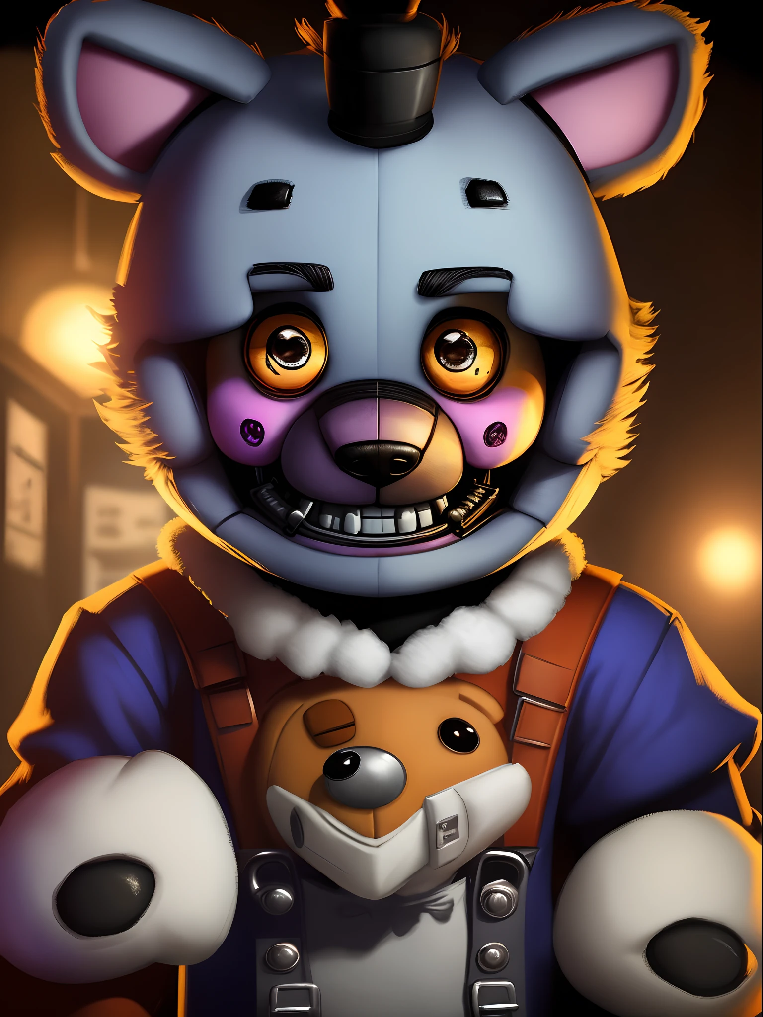 (best quality,highres:1.2), realistic, detailed illustration, Toy Bonnie from Five Nights at Freddy's, playful and vibrant colors, cute and friendly expressions, adorable and fuzzy texture, in a style for kids, with emphasis on the facial features such as big round eyes, a small button nose, and a wide smile, showcasing its charming personality, joyful and energetic pose with its feet visible, a large realistic intricate detailed penis,highly detailed veins,extremely detailed skin.