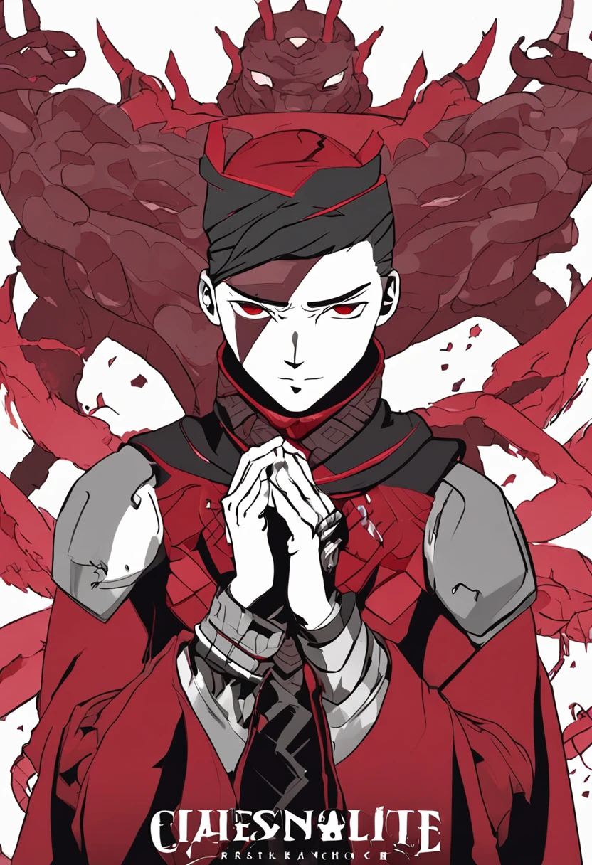 (masterpiece, best quality: 1.2), red theme, solo, male focus, a king on his throne, uchiha itachi, expressionless, mouth shut, looking at the viewer, forehead protector, ninja, cape, turtleneck, jewelry, necklace