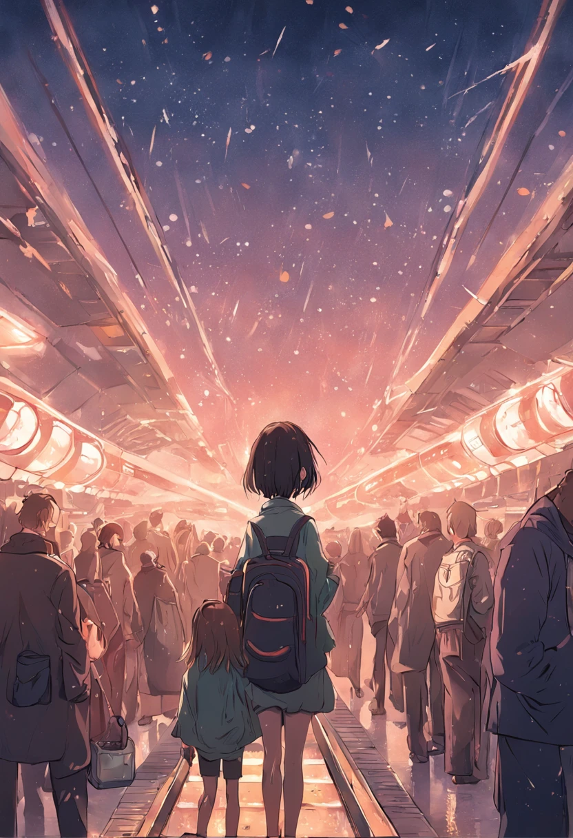 Draw people waiting for tickets at a train station,Convey order and respect(Don't be beautiful)