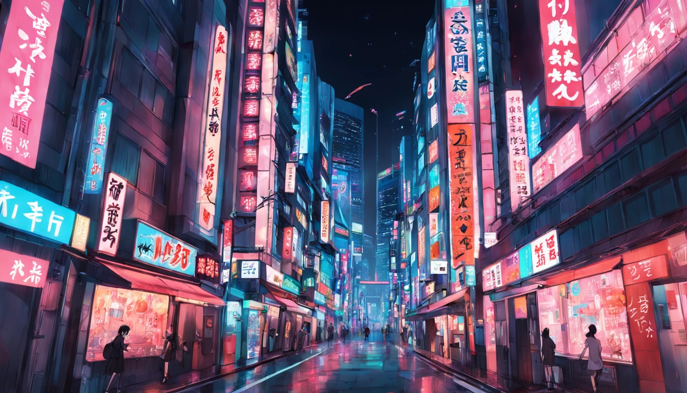 "Tokyo cityscape at night, with vibrant neon lights and futuristic architecture."