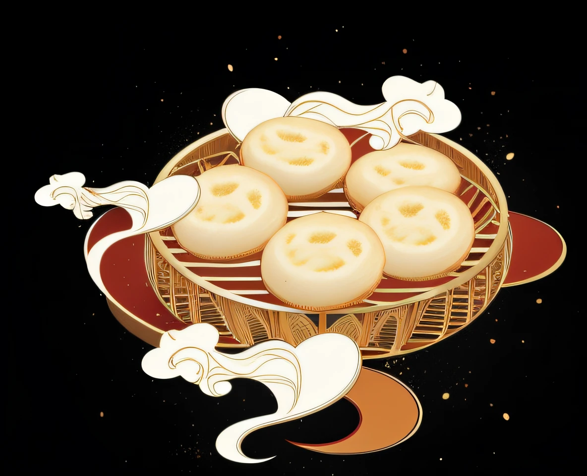 A cage of buns,Buns are three-dimensional,Enhance styling,Illustration graphics,Poster design,The overall design is flat illustration style treatment,Enhance details,Detailed processing