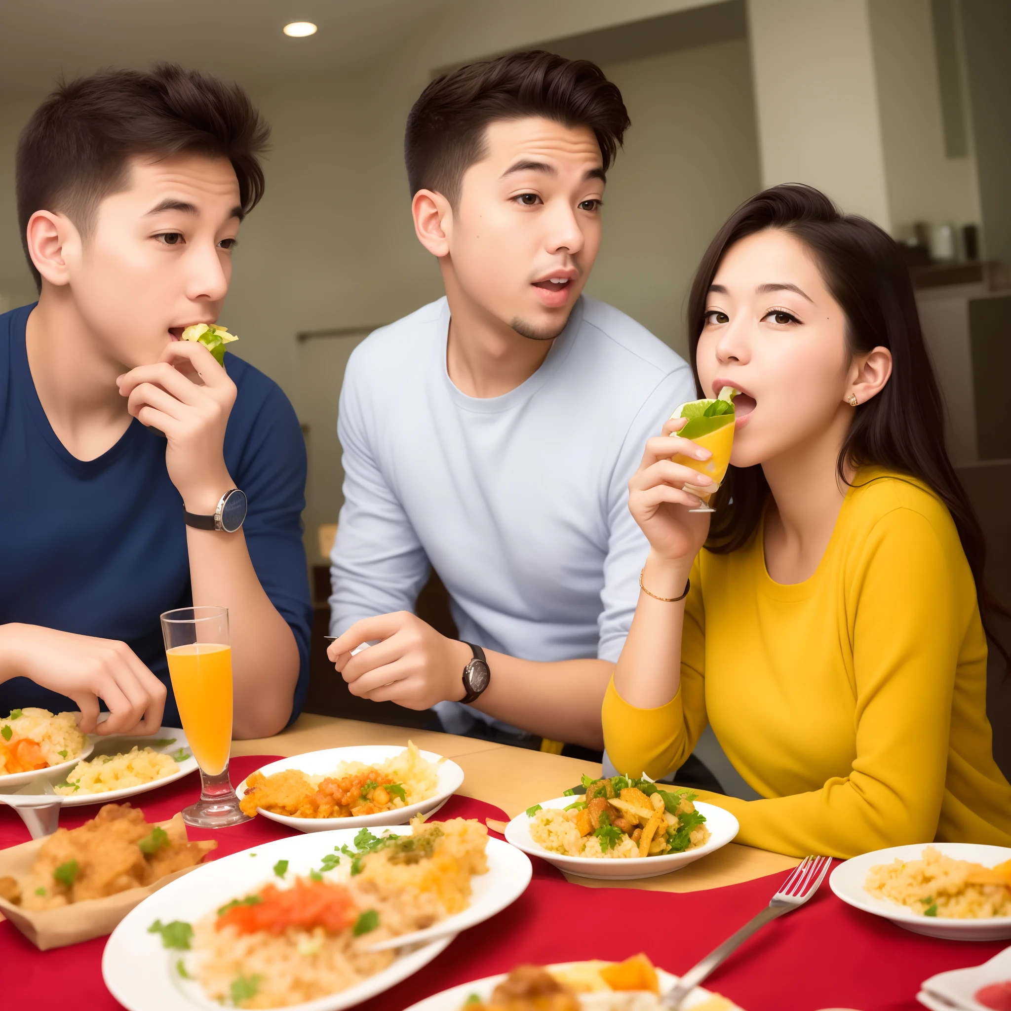 A couple,cartoony,Eating good food