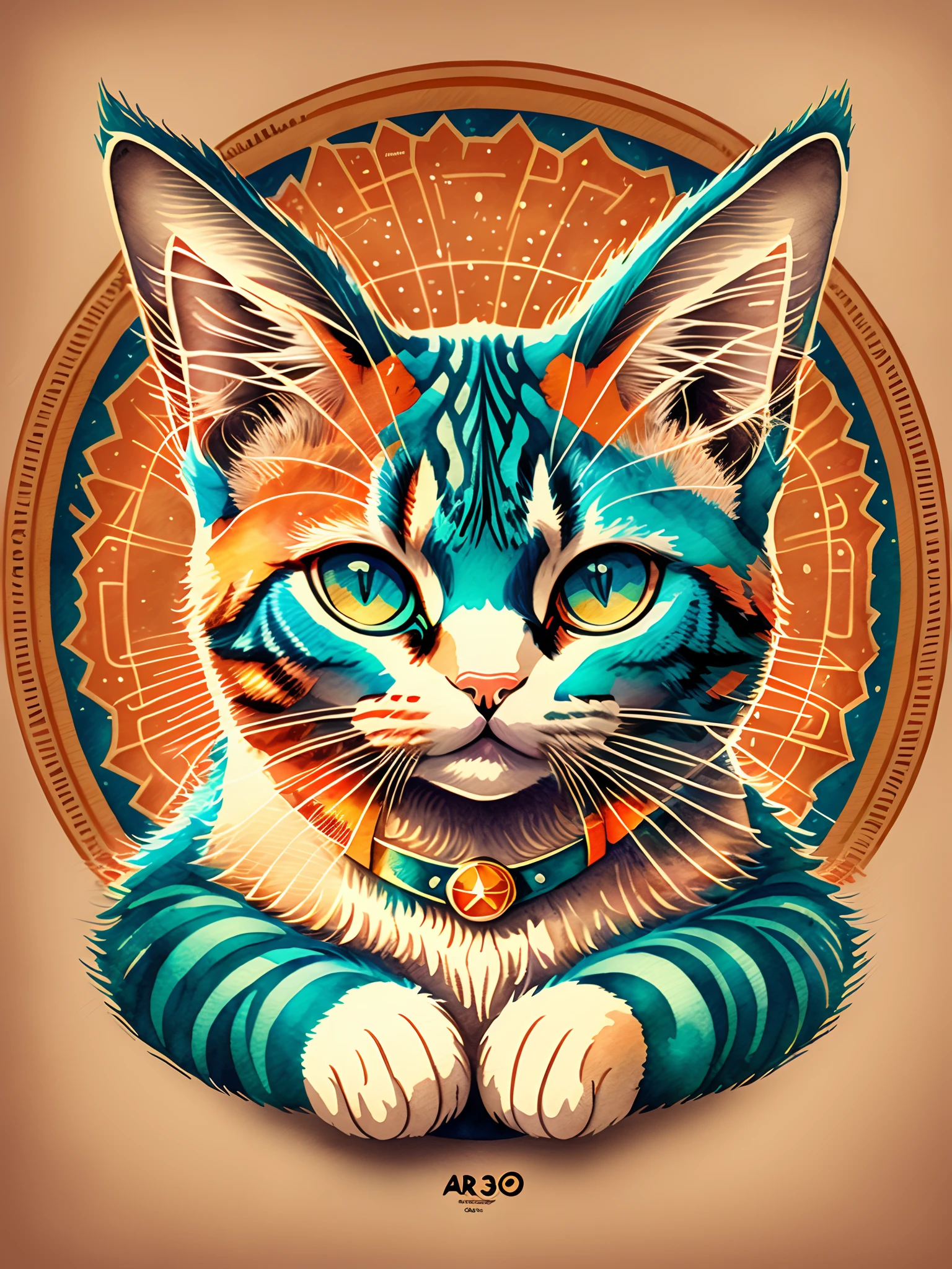 magical surrealist cat, color pencil sketch, vector art, vectorize, magic, clean logo design, vibrant warm colors, cute and quirky, watercolor effect, bokeh, adobe illustrator, hand-drawn digital painting, soft lighting, retro aesthetic, 4k resolution, using Cinema 4D ~~ ar 3:3 --auto --s2