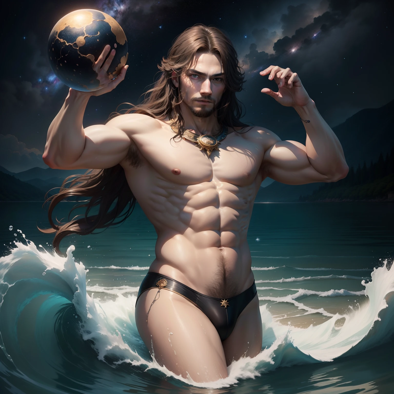 8K、top-quality、masterpiece、超A high resolution、photo-like、davinci like painting of a man swimming to the stars