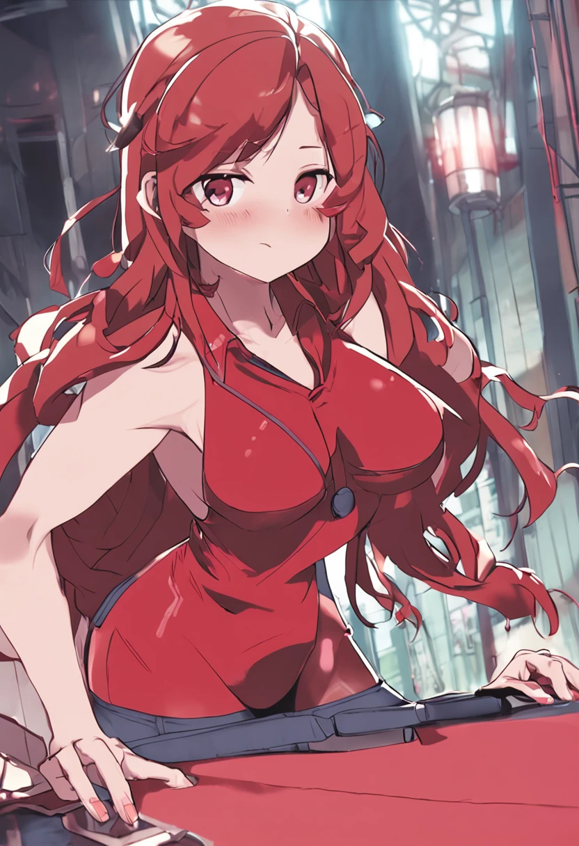 Takagi1, 1girl, solo, red bikini, blush, sassy smile, best quality, masterpiece, nipples