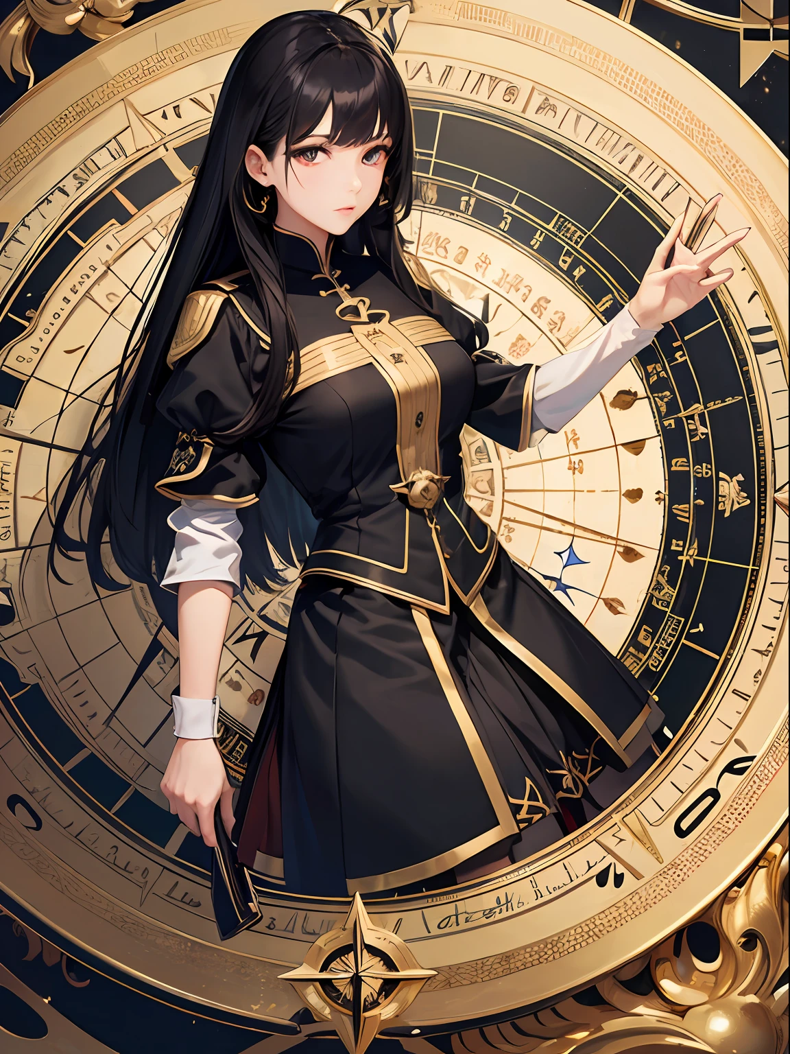 ​masterpiece、top-quality、hight resolution、High-quality images、8K、1womanl、detaileds、Detailed eye depiction、skin gloss、Lustrous black hair、Lisa、portlate、world map、compass
