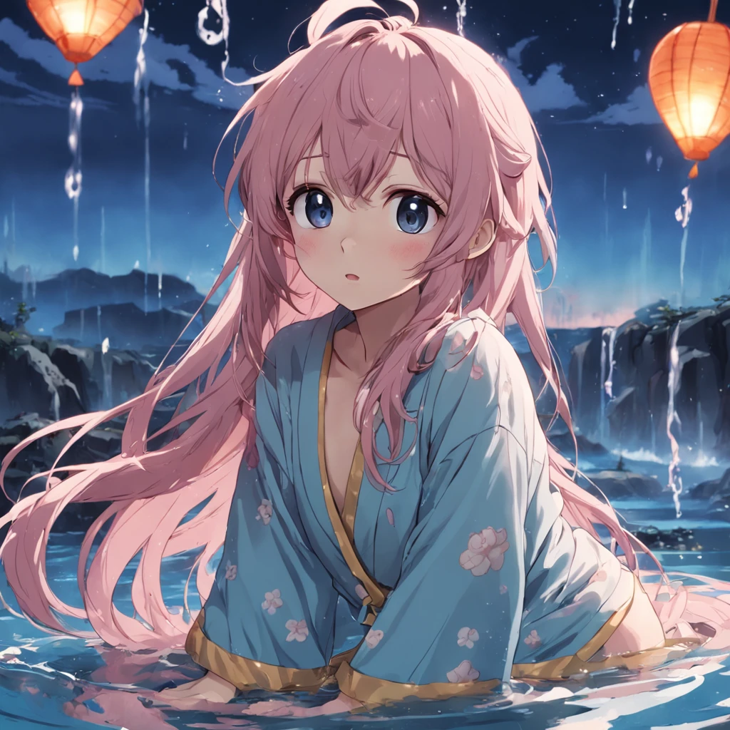 ((Fresh and lovely,Beautiful))adolable,pyjamas,Wet,The hair is also moist, The clasp is loose,The hem is too short, Hands ruffle your hair,Unruly hairstyle