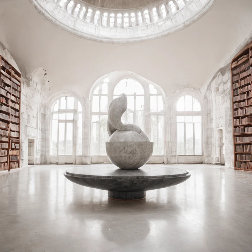 In a palace of knowledge, the library,Two huge sculptures stand out in the center of the room。The first sculpture is the embodiment of idealism,It is like a burning flame,flowy、Abstract and mysterious。The sculpture does not have a definite shape,It is like an invisible cloud,It's constantly changing,As if searching for its substance and meaning,Embodies the spiritual world of idealism。The other sculpture is representative of materialism,It is hard as a rock,Simple and robust,It seems to be shaped by the earth itself。Every detail is full of reality,It radiates reason and logic,It expresses the practicality and objectivity of materialism。These two sculptures,One movement and one silence,One abstract, one figurative,It's like yin and yang in the universe,Reflect each other,Two basic human attitudes towards the search for knowledge and truth are revealed。
