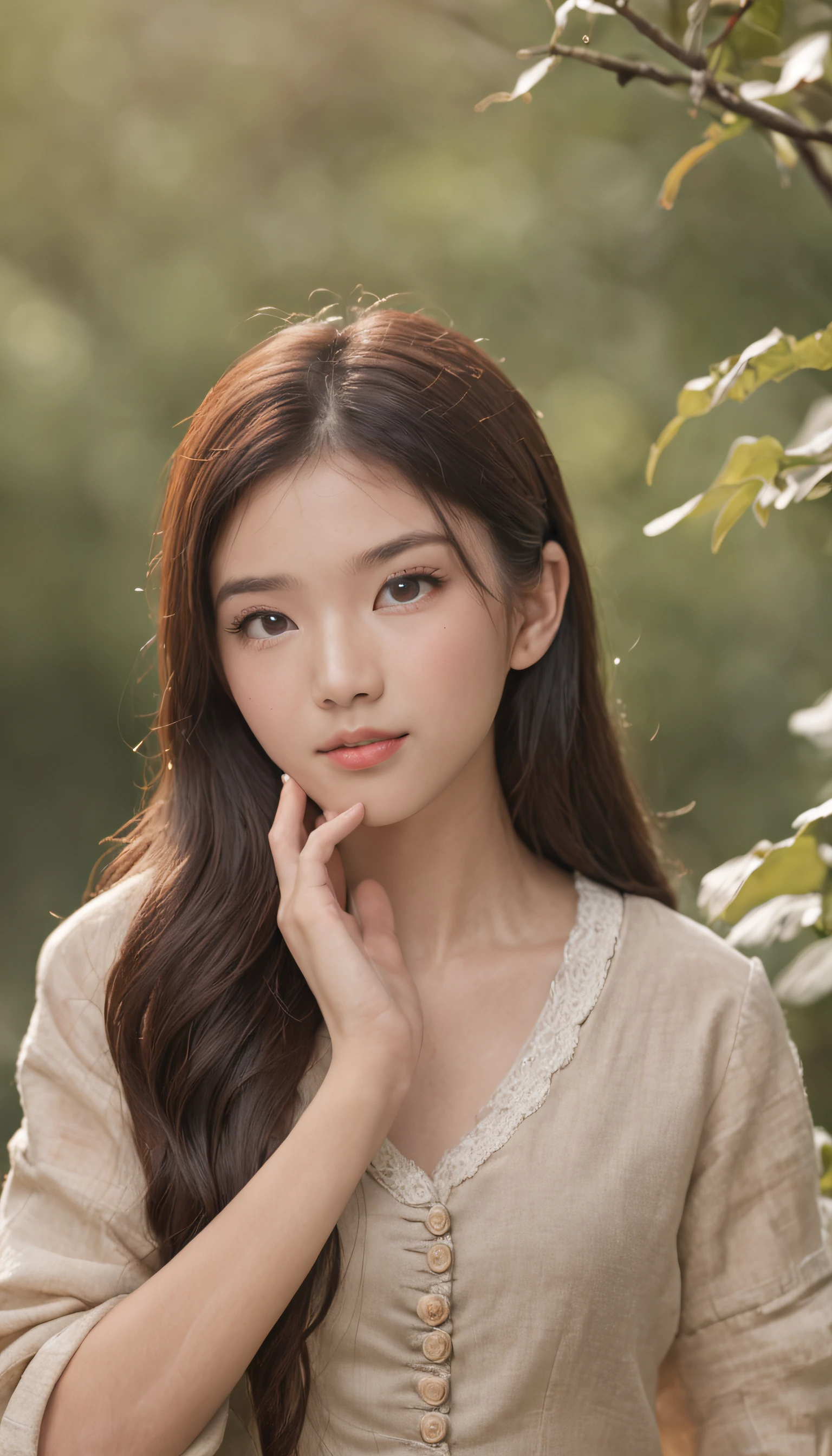 Realiy, realisticlying, movie picture quality, super detailing, Super quality, Super HD, {A boy and a girl}, (18yr old), Black color hair, with brown eye, in a panoramic view:1.3,{sitting under a tree}, {looking at book}, Chinese face, Carrying a school bag, in school uniform, The face was full of joy, Real Photographics
