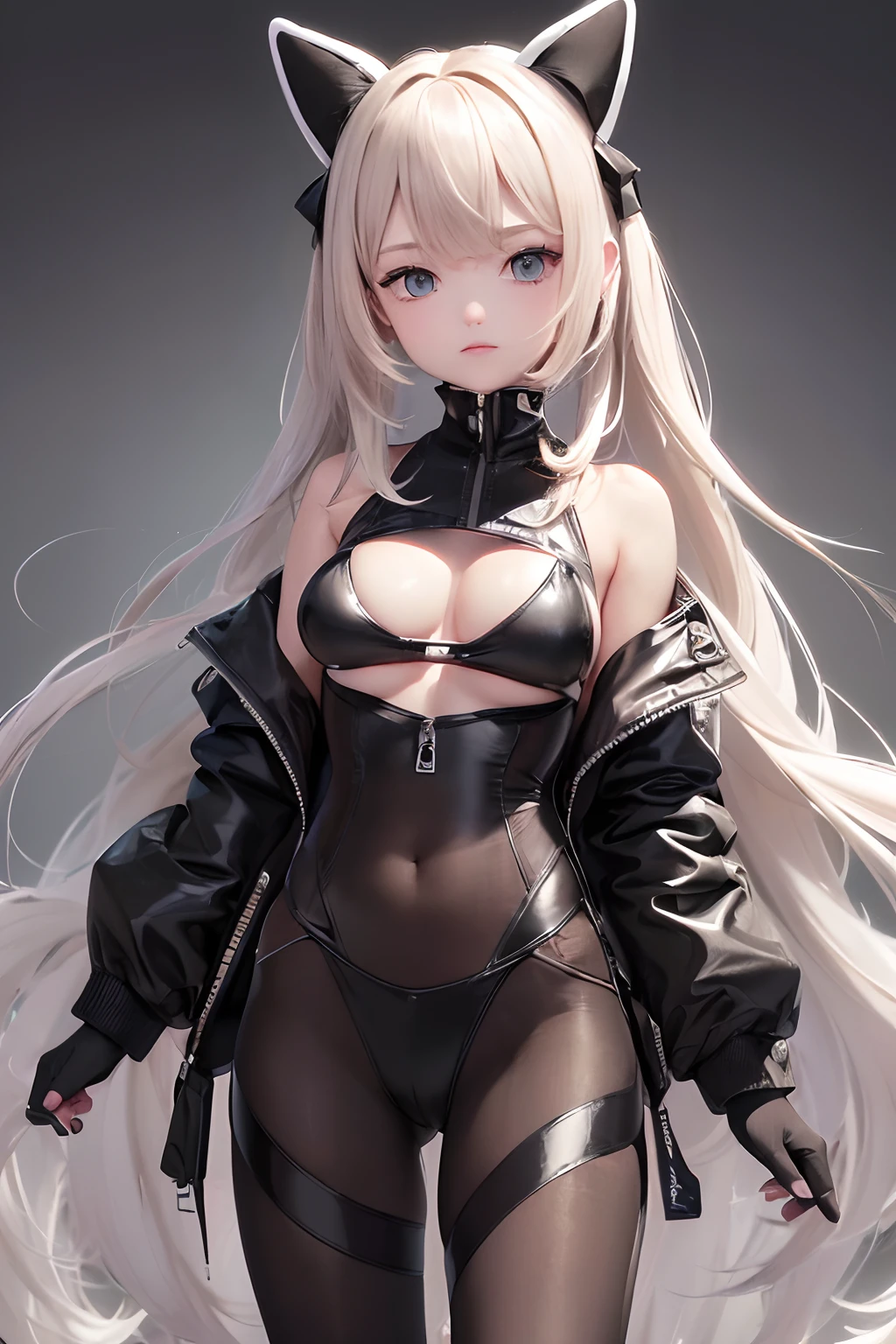 ((Best Quality, 8K, Masterpiece: 1.3)), 1 girl , ("future , techwear, jacket":1.3 ),("micro bikini , transparent pussy":1.2), (glove:1.2),("techwear, leggings, thigh highs:1.2)large breasts , thigh , (dynamic pose:1.1), "elaborate detail, costume",wind ,future of the city